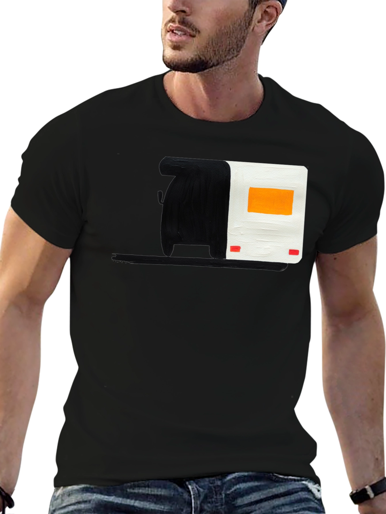 Abstract Camper Graphic Tee - Black Cotton Blend