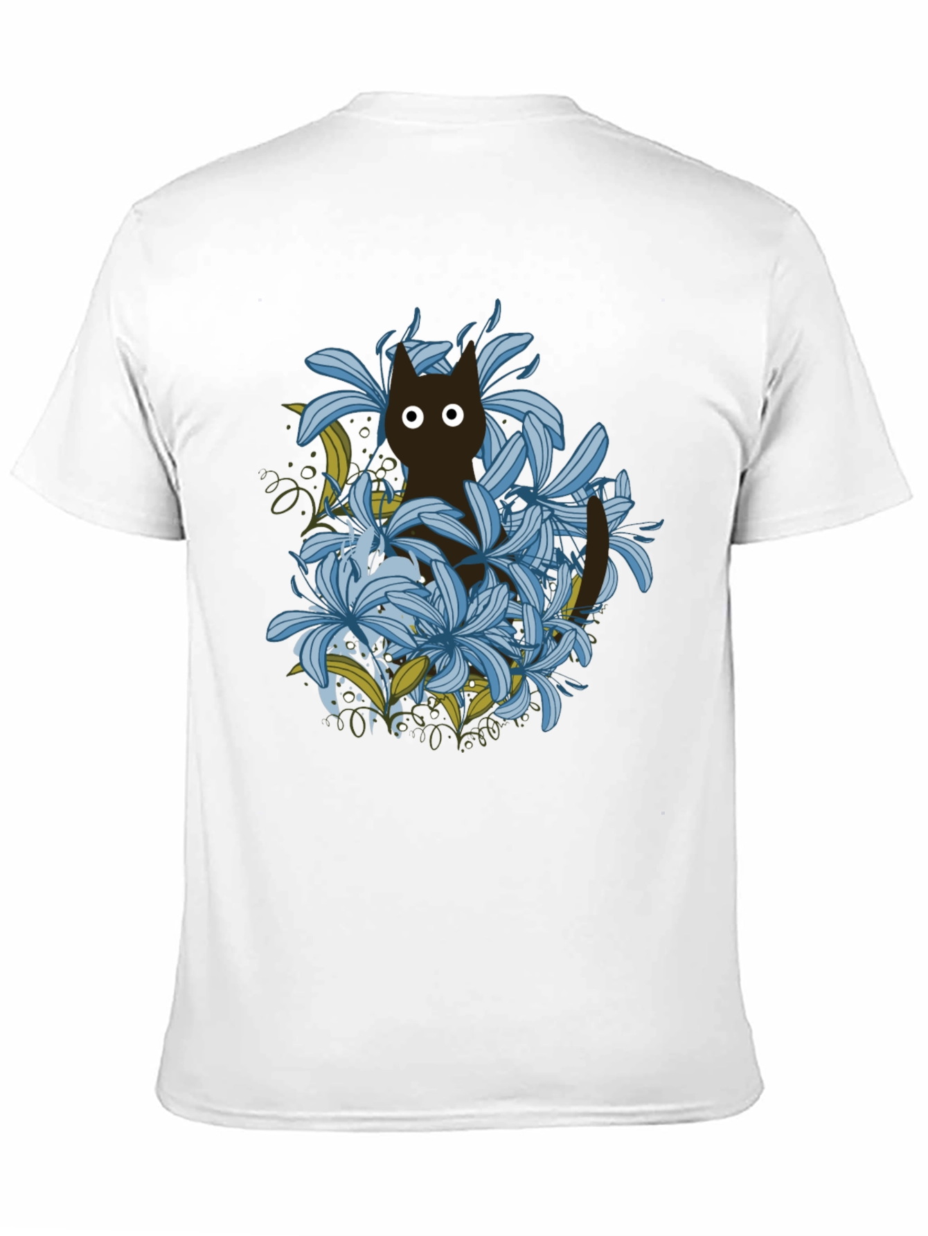 Floral Cat Black T-Shirt
