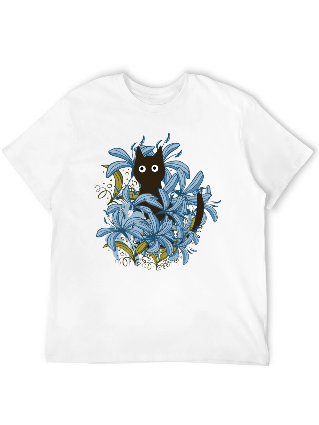 Floral Cat Black T-Shirt