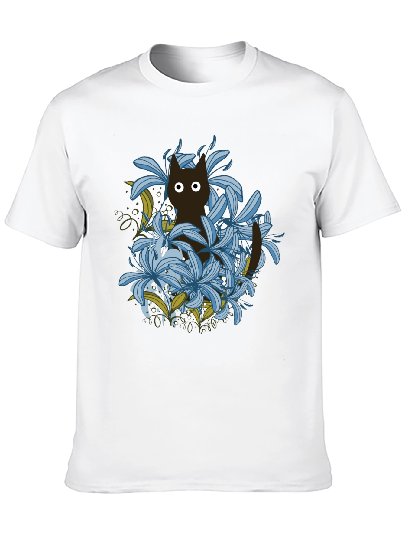 Floral Cat Black T-Shirt
