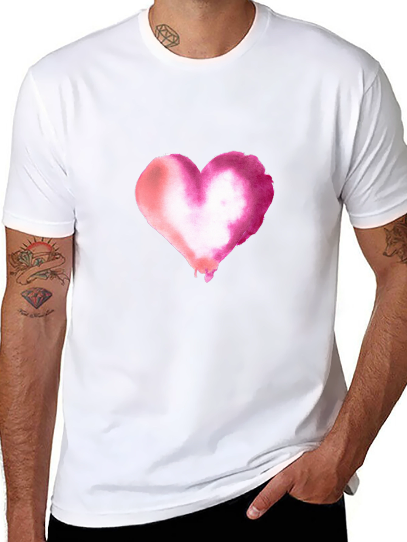 Watercolor Heart Black T-Shirt
