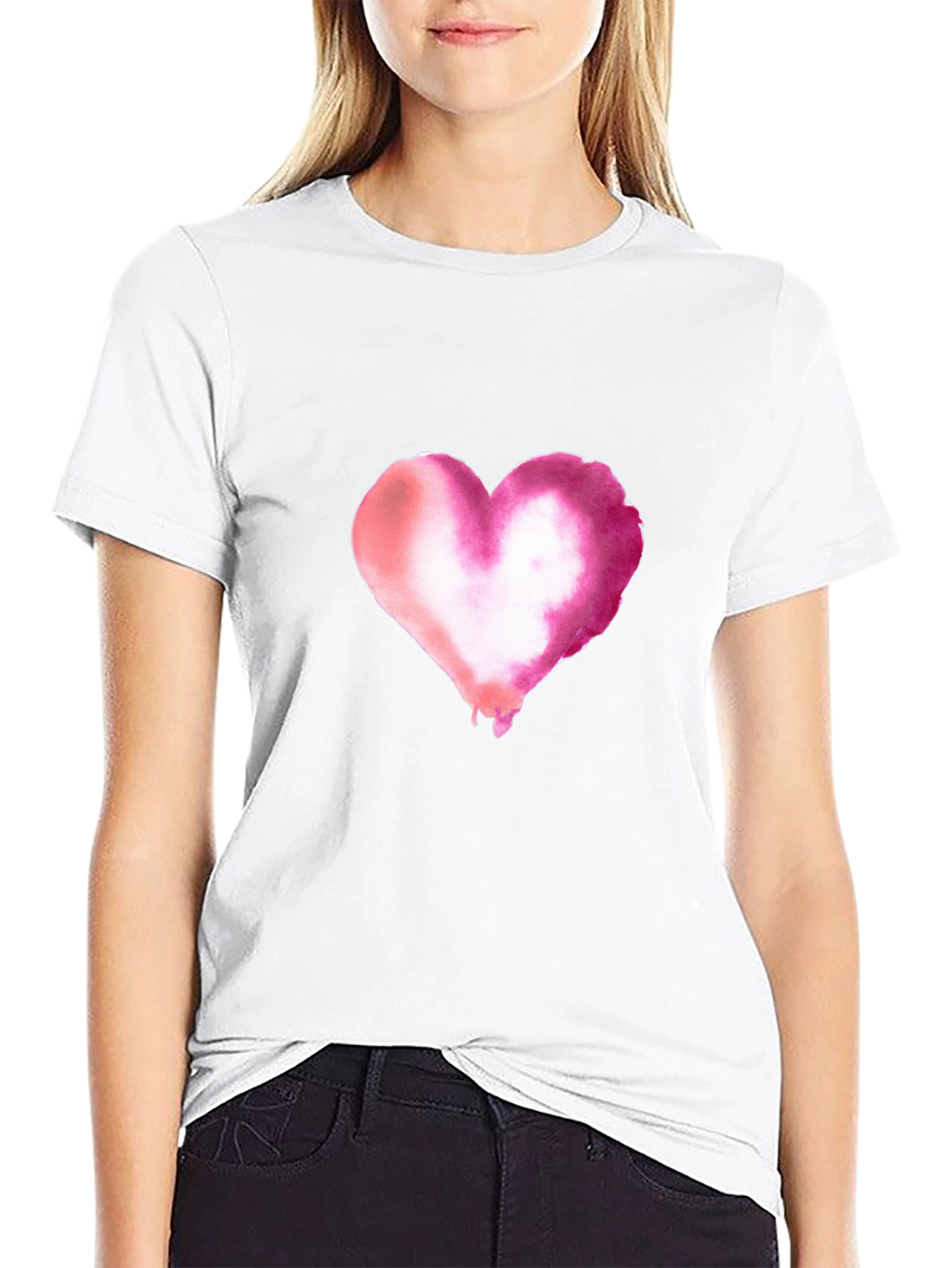 Watercolor Heart Black T-Shirt
