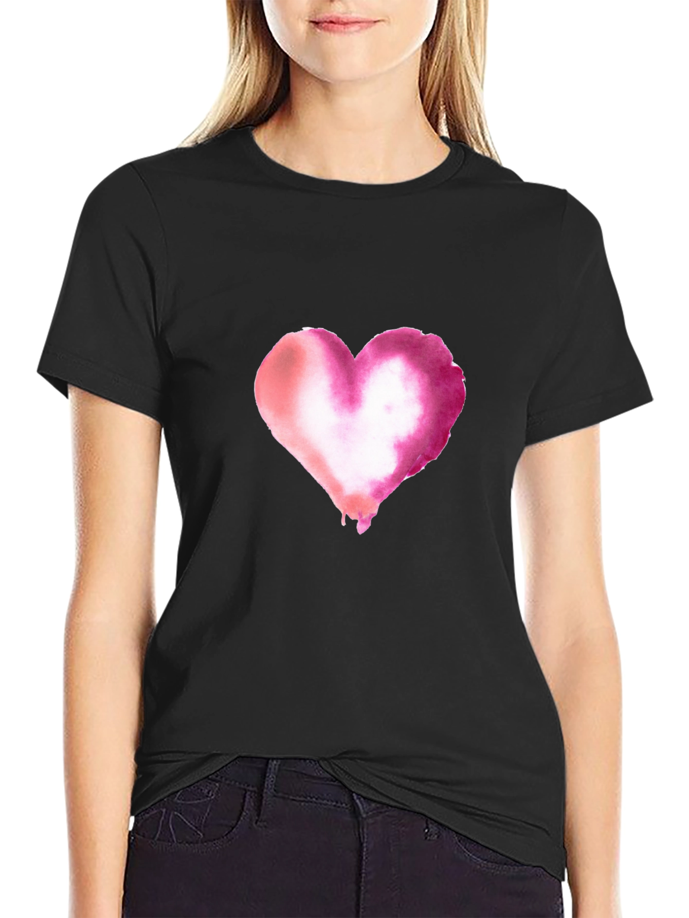 Watercolor Heart Black T-Shirt
