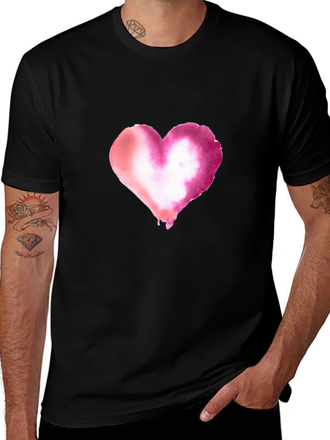 Watercolor Heart Black T-Shirt
