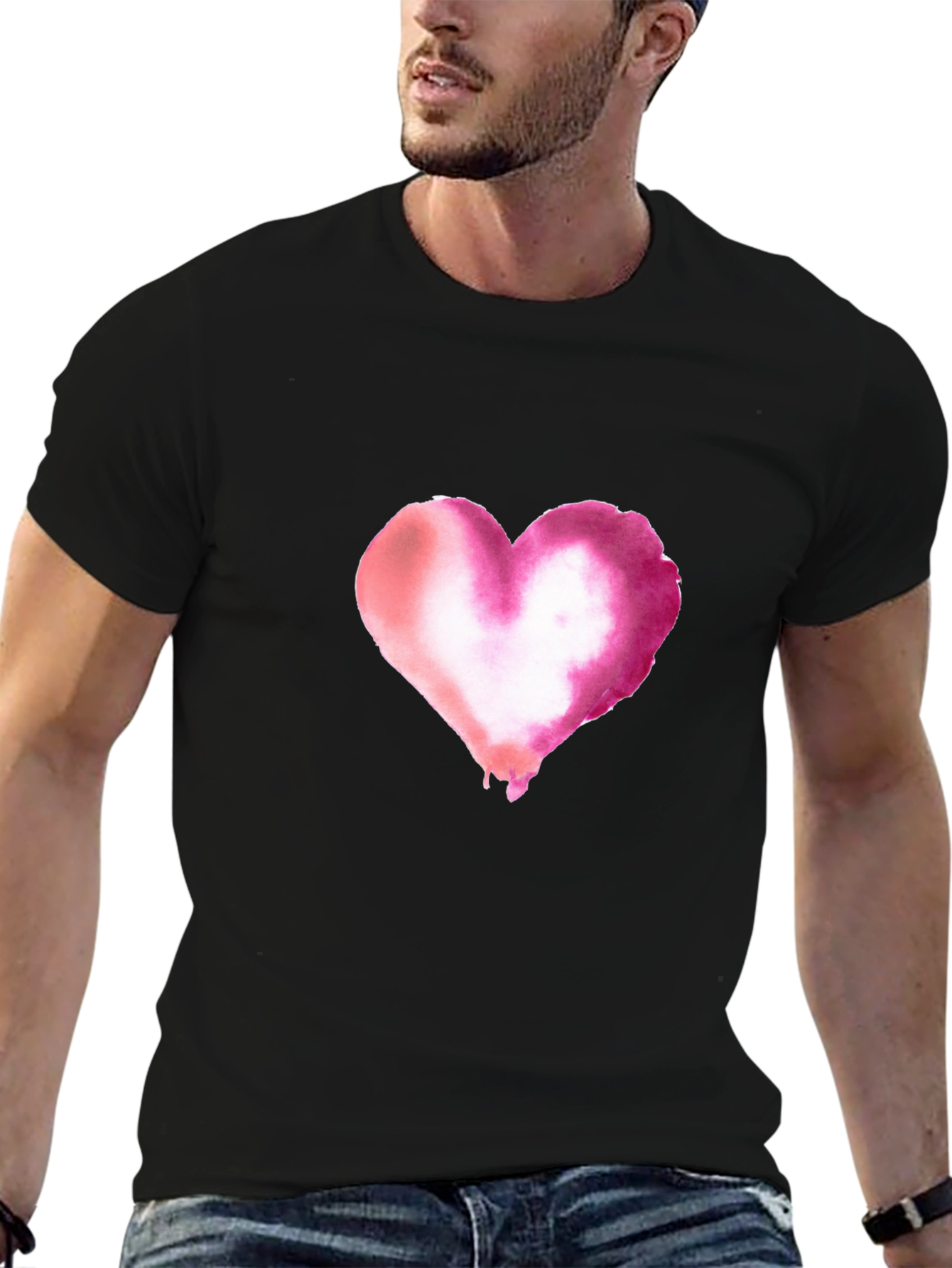 Watercolor Heart Black T-Shirt