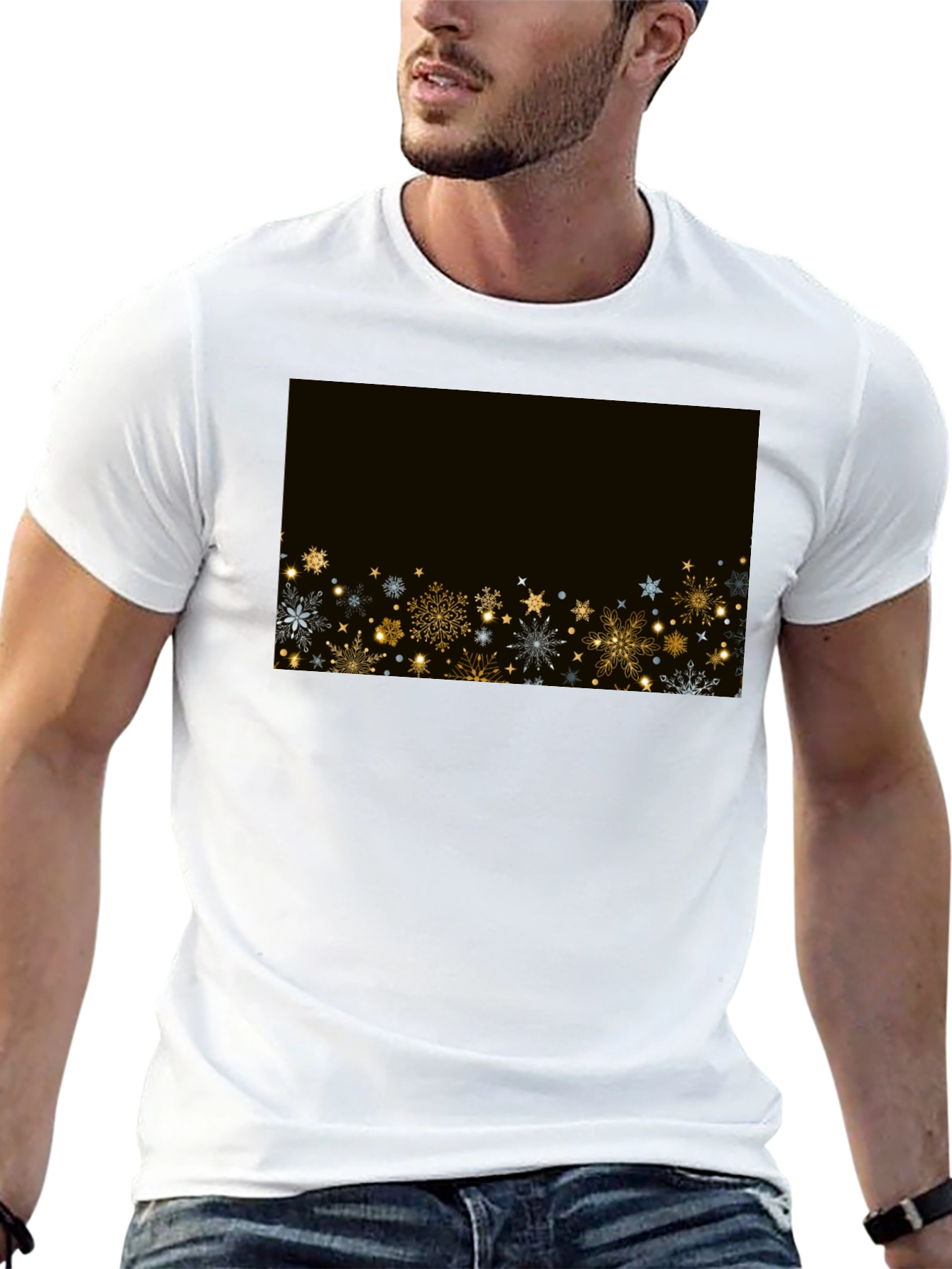 Festive Snowflake Graphic Tee - Black