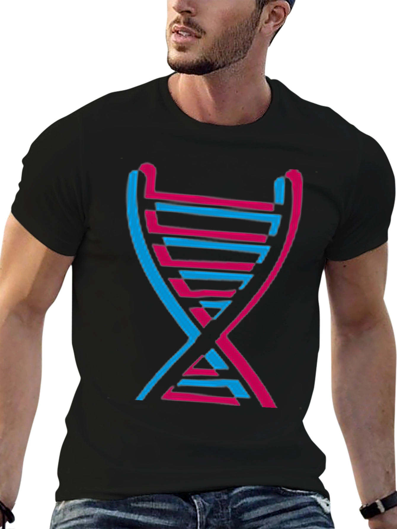 DNA Graphic Print Crew Neck Tee - Modern Style