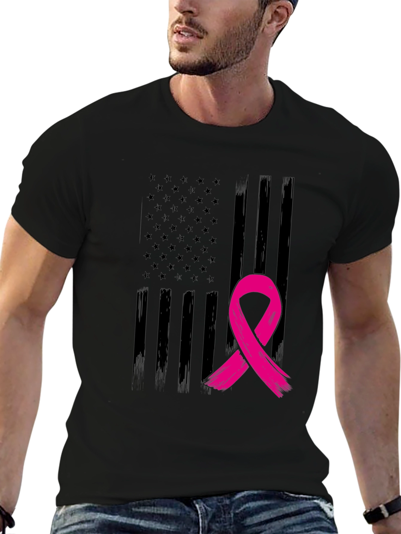 Breast Cancer Awareness USA Flag Graphic Tee