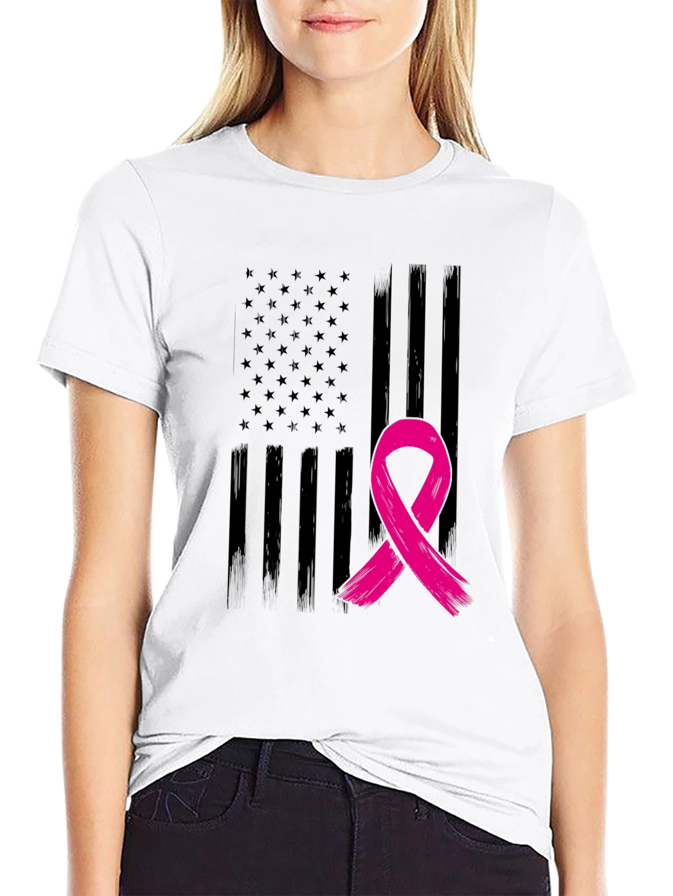 Breast Cancer Awareness USA Flag Graphic Tee