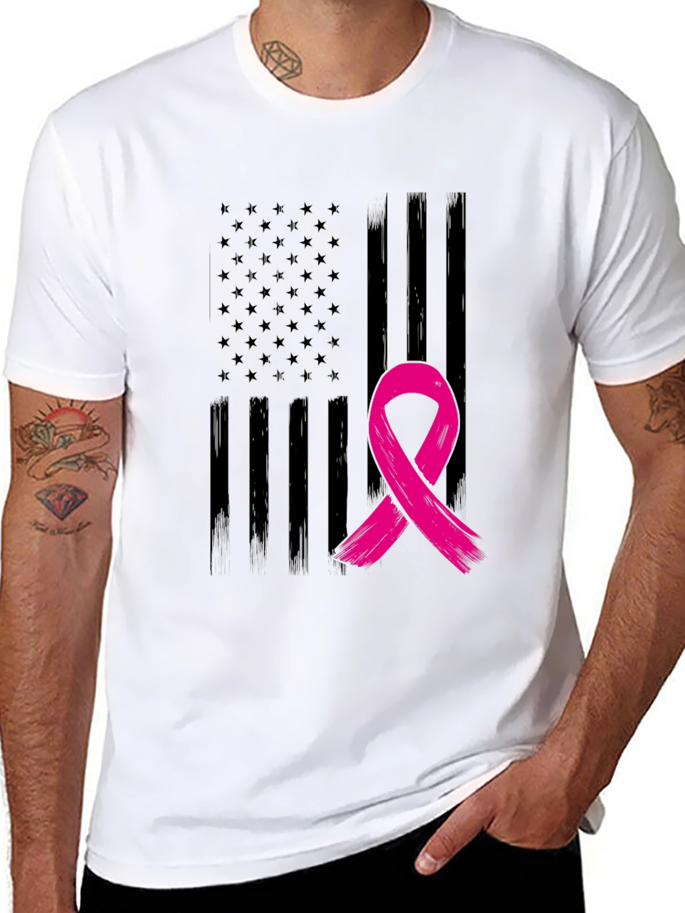 Breast Cancer Awareness USA Flag Graphic Tee