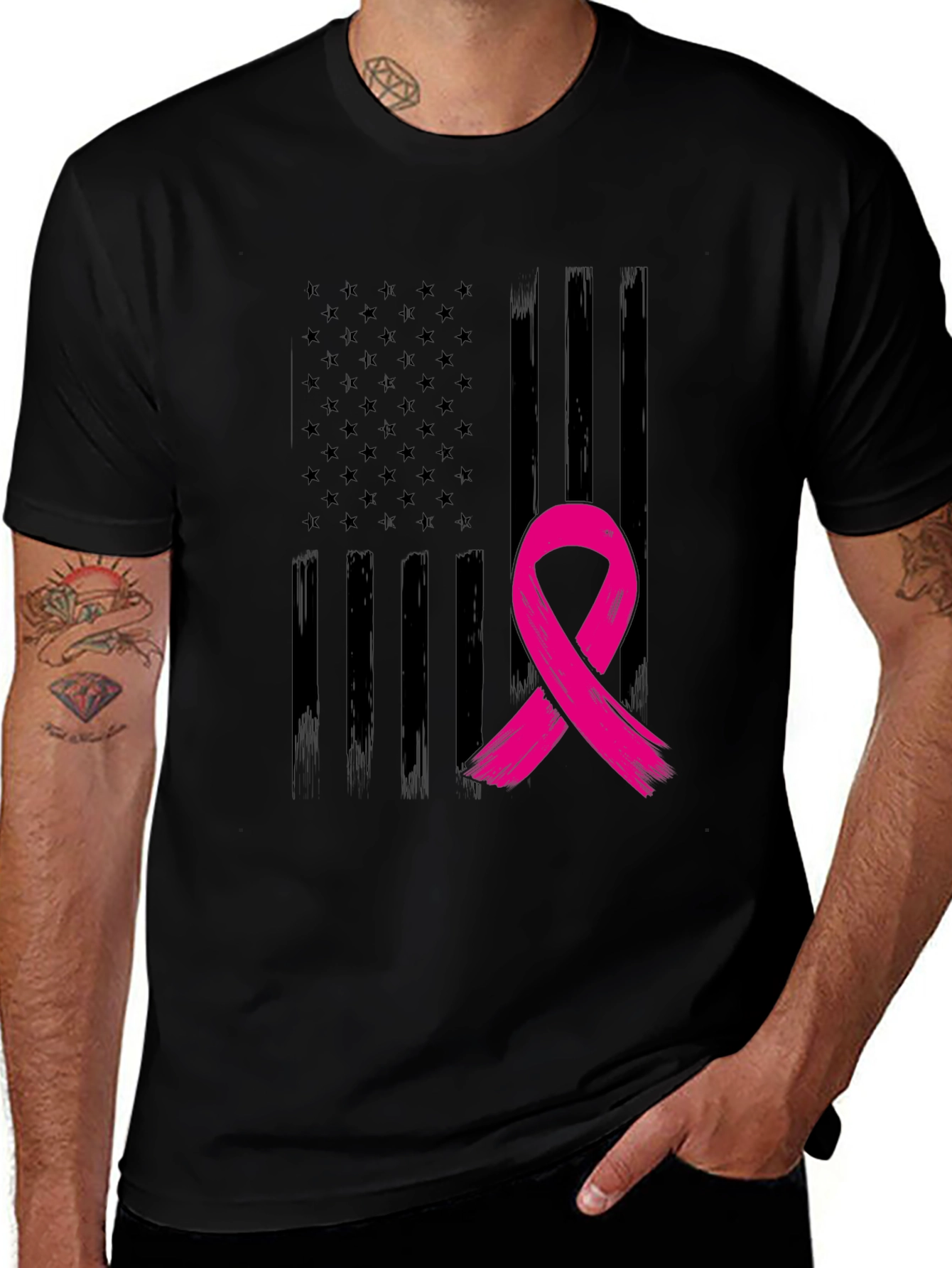 Breast Cancer Awareness USA Flag Graphic Tee