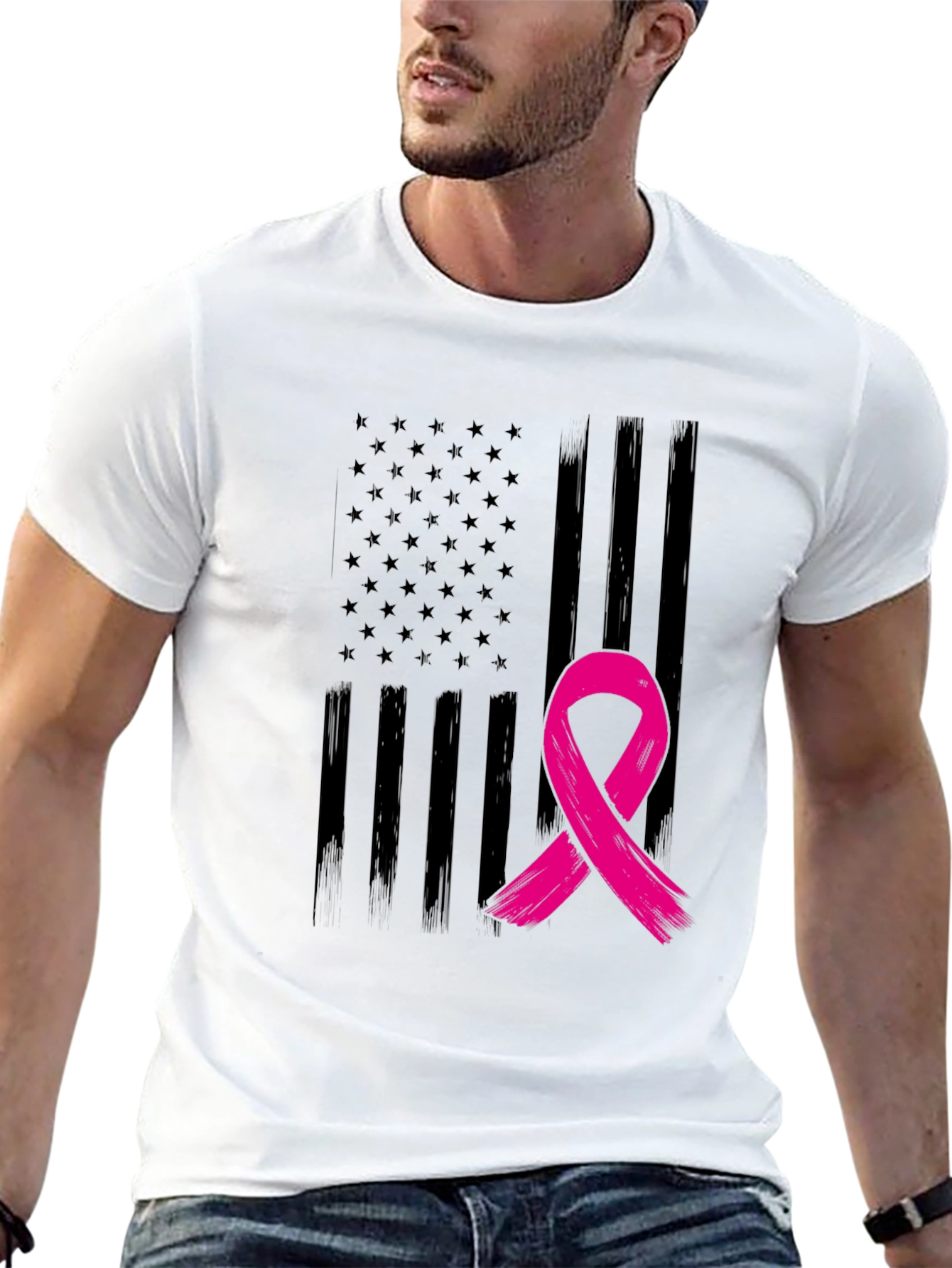 Breast Cancer Awareness USA Flag Graphic Tee