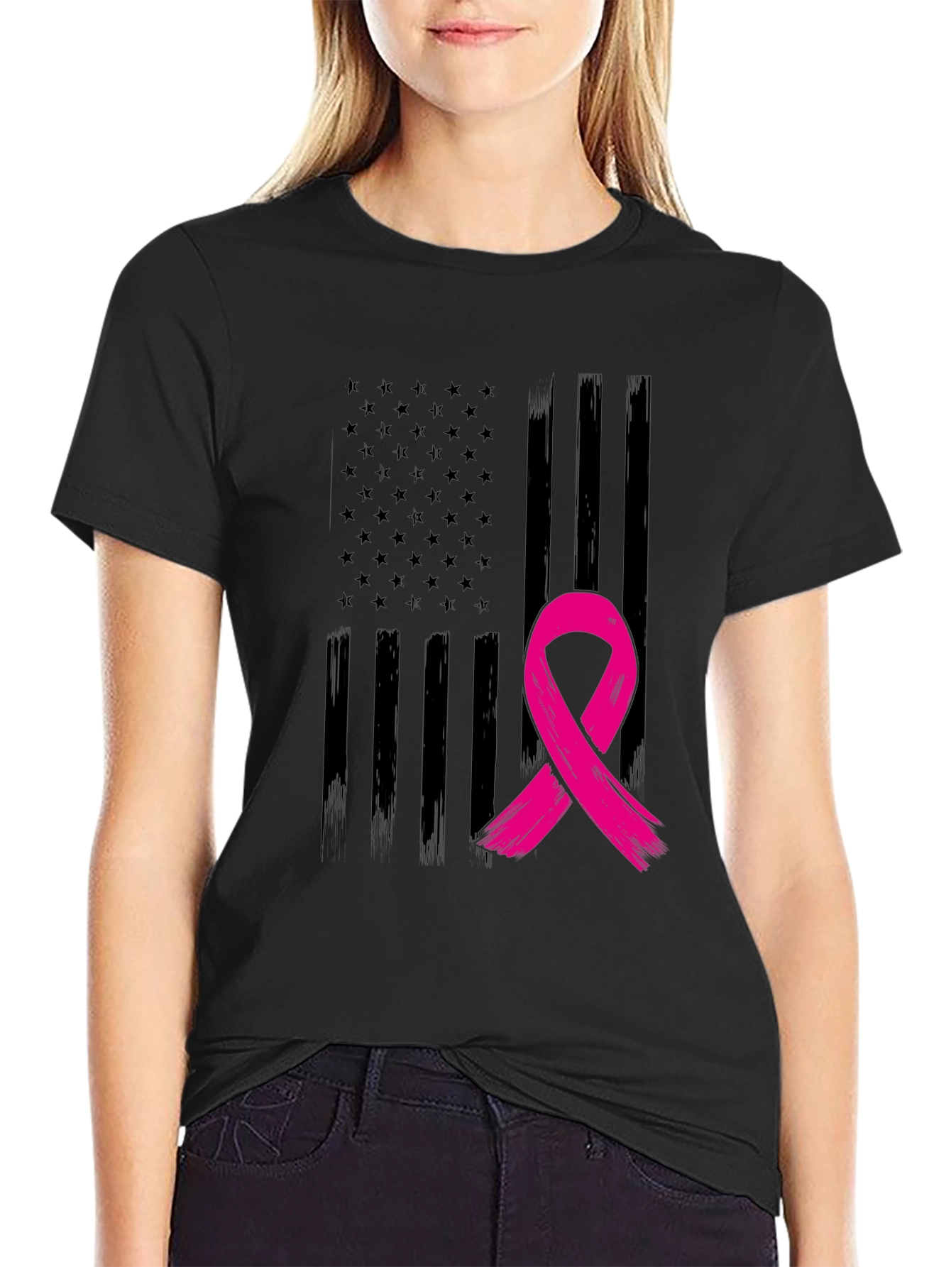 Breast Cancer Awareness USA Flag Graphic Tee