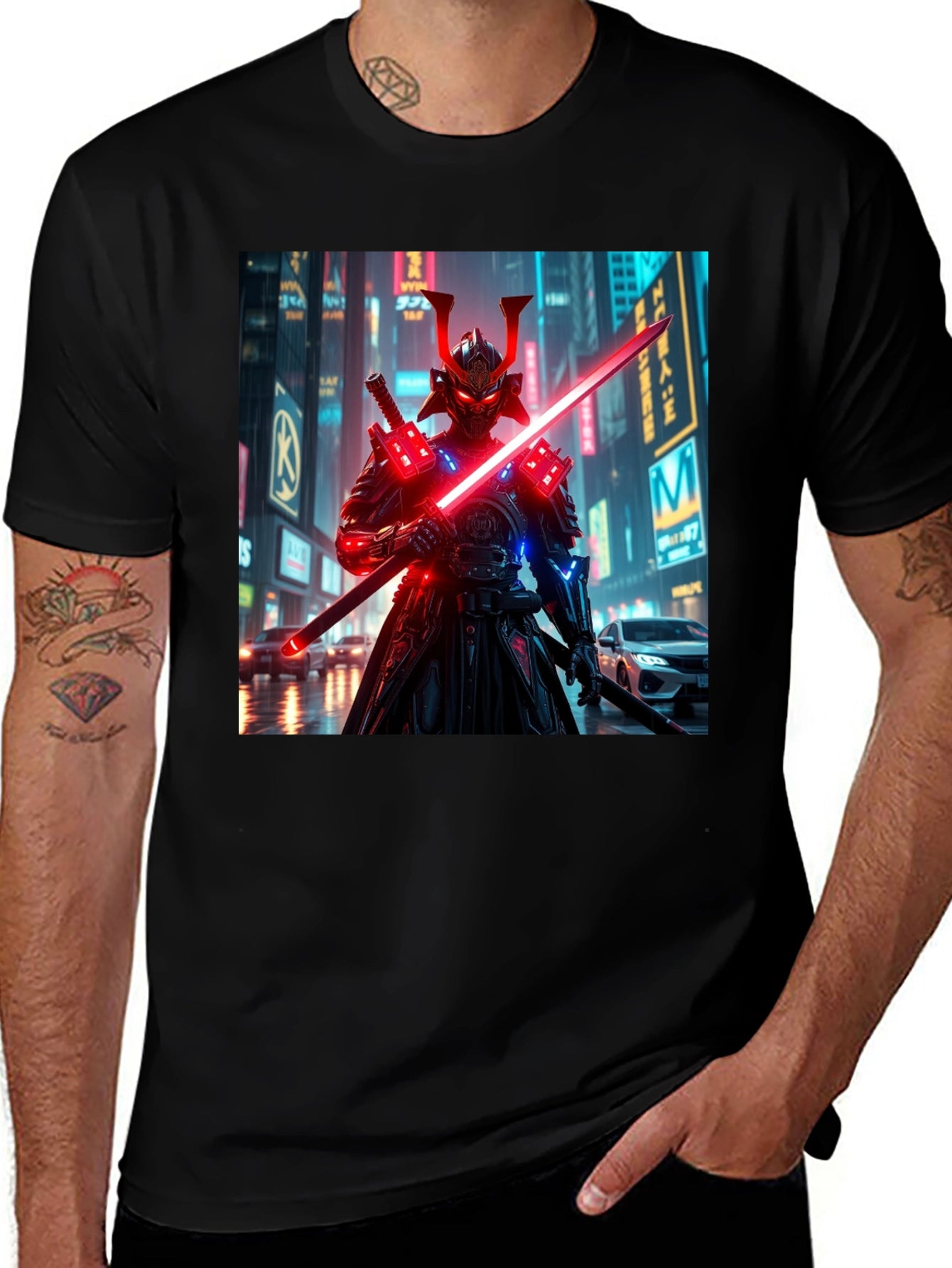 Cyberpunk Samurai T-Shirt - Neon Ronin Design