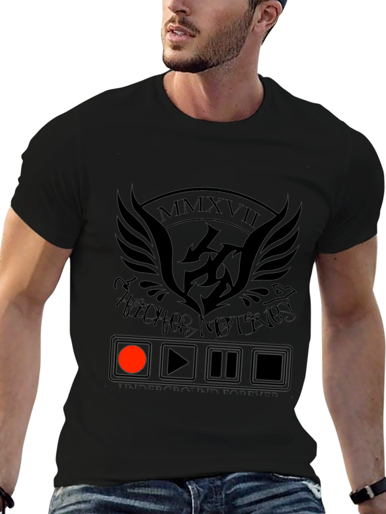 Mens Black Graphic Tee - Underground Forever Design