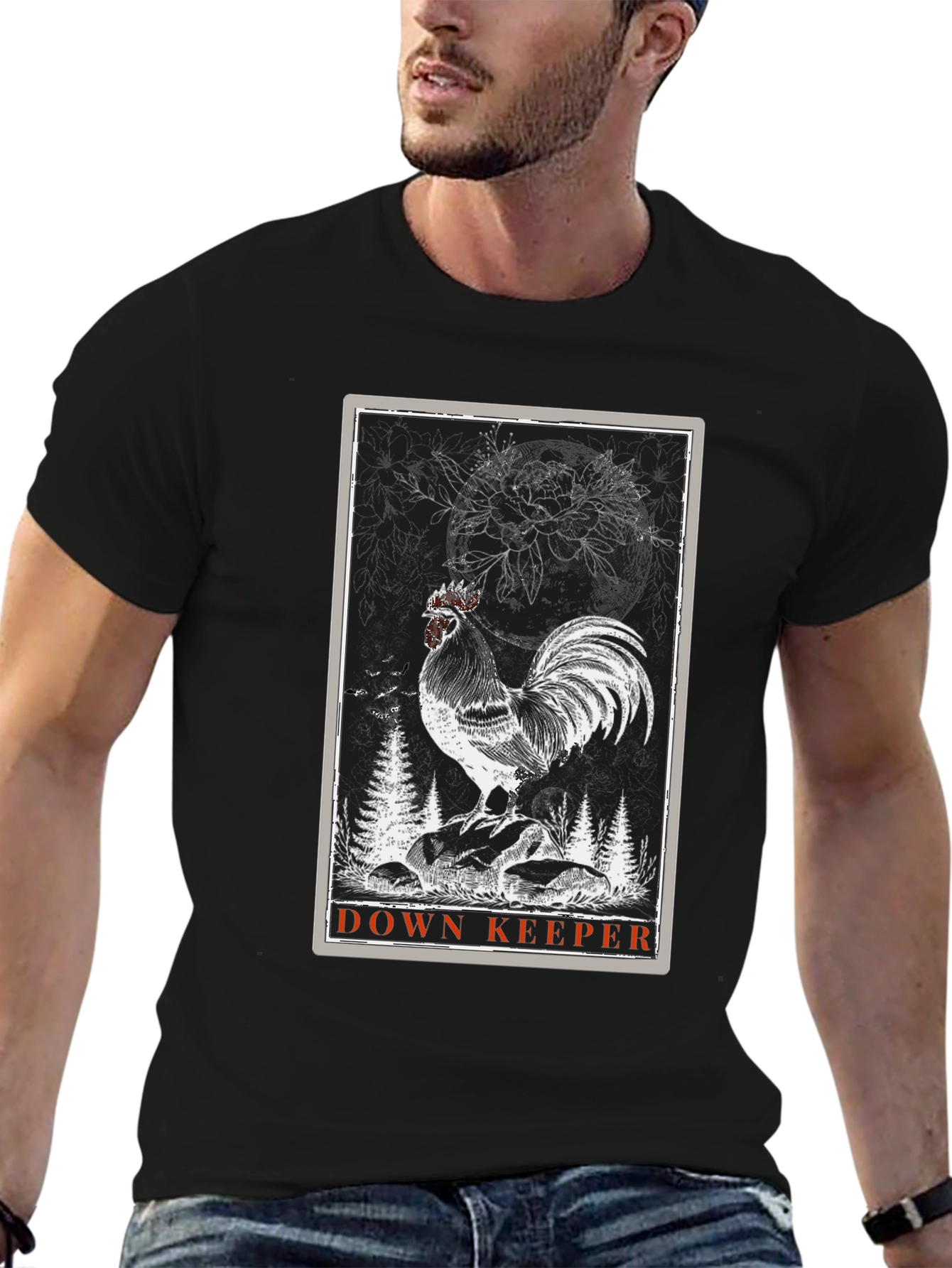 Down Keeper Rooster Graphic Tee - Black