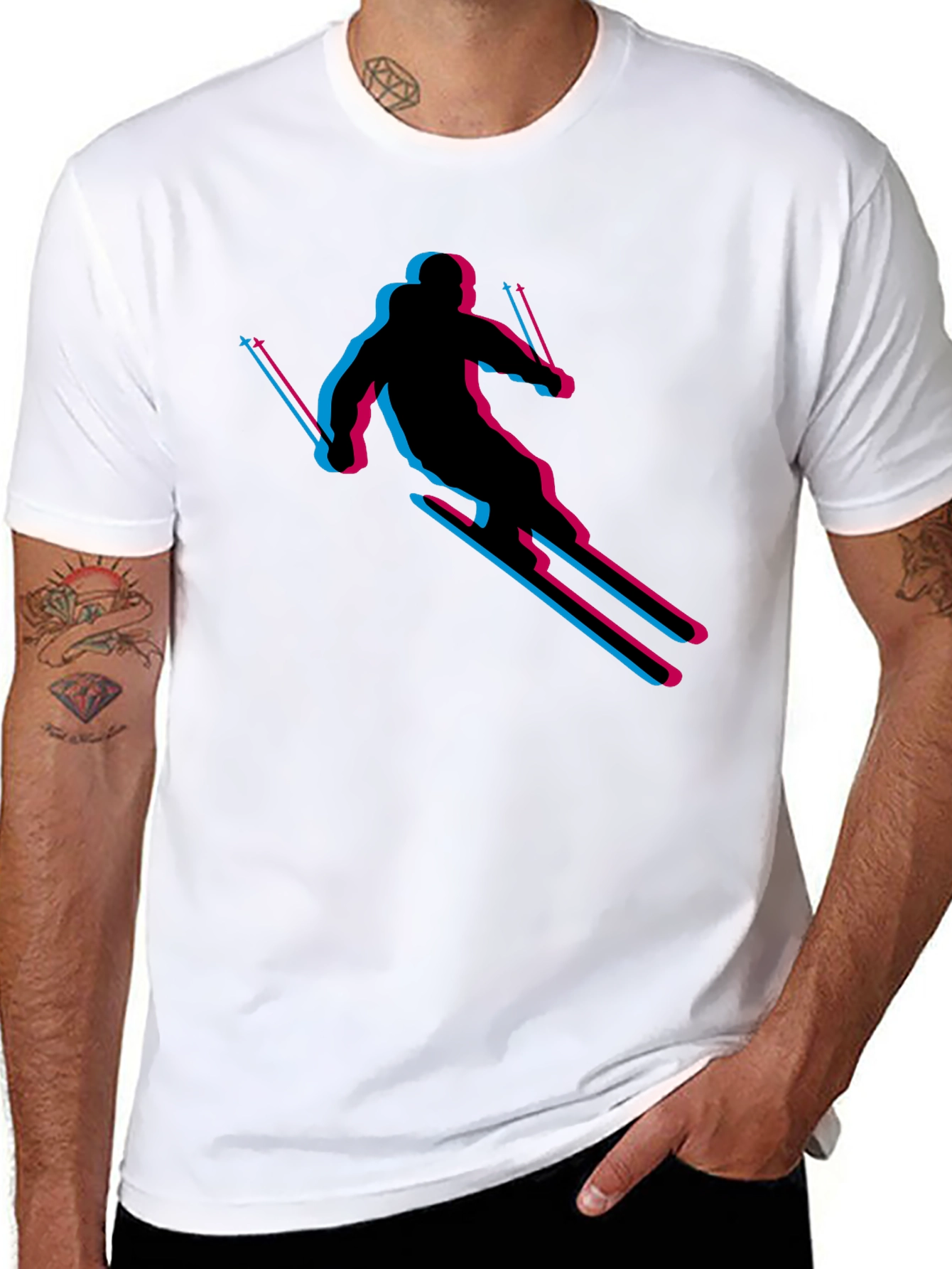 Retro Skiing T-Shirt - Black Cotton Blend