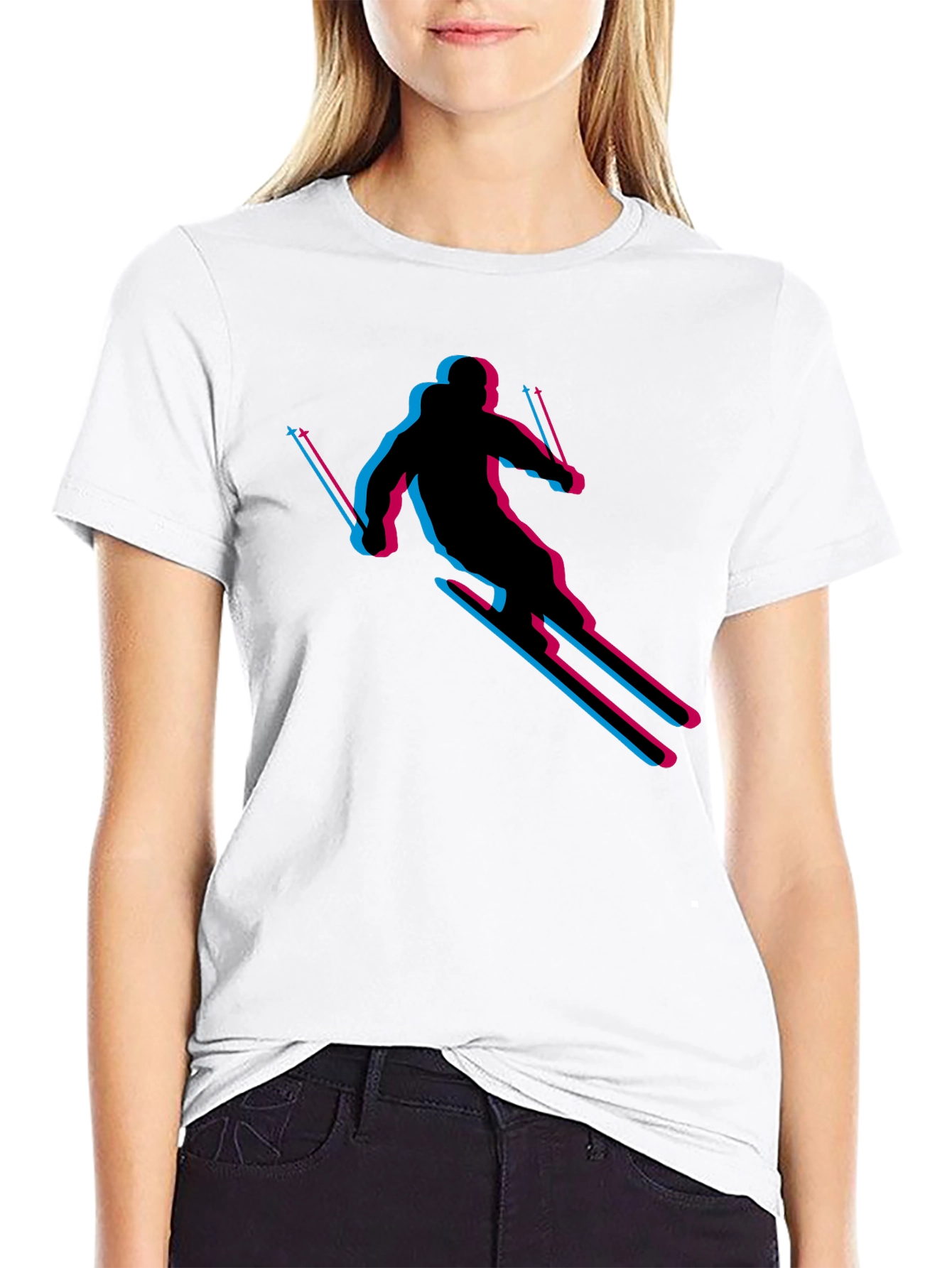 Retro Skiing T-Shirt - Black Cotton Blend