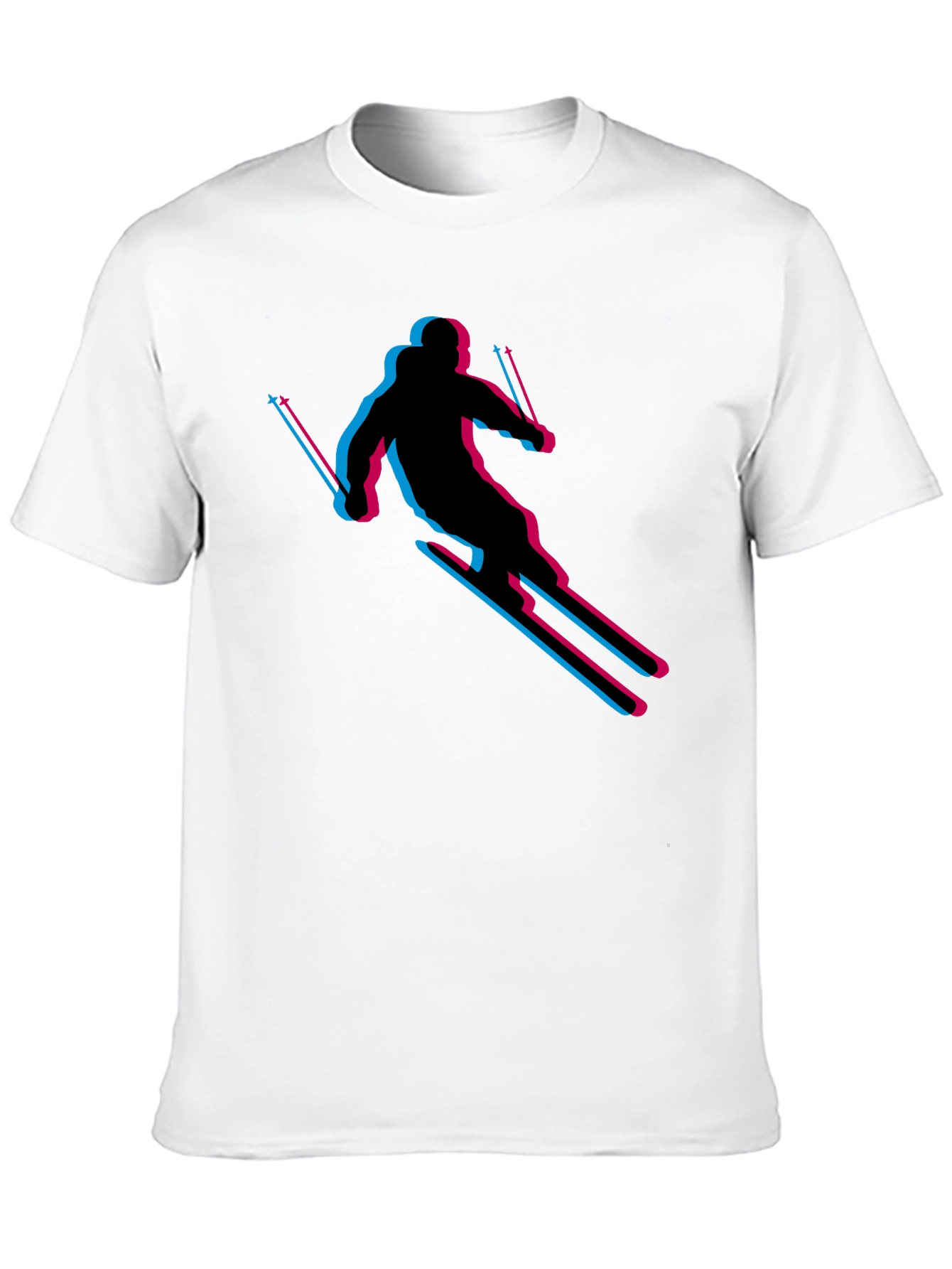 Retro Skiing T-Shirt - Black Cotton Blend
