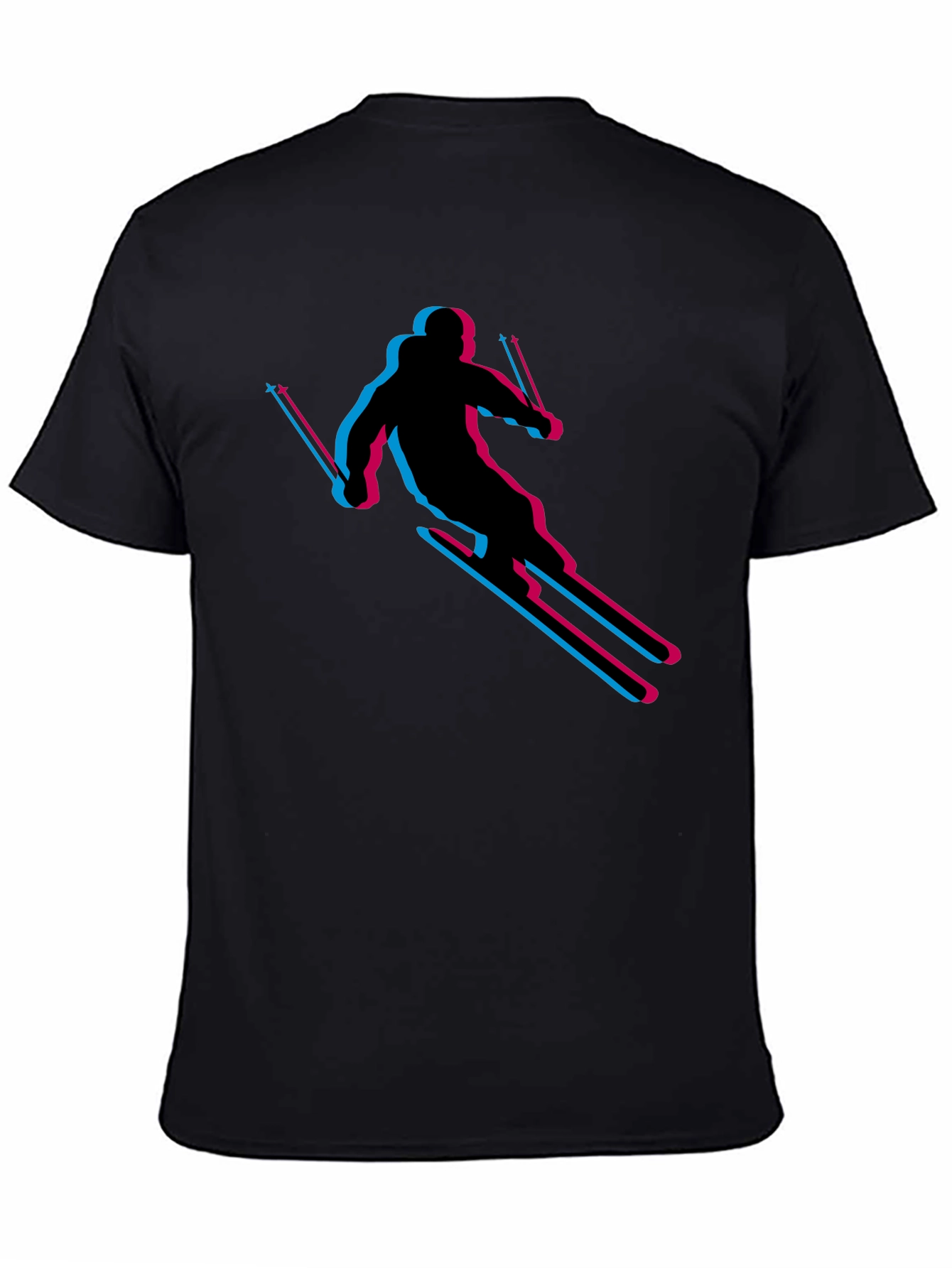 Retro Skiing T-Shirt - Black Cotton Blend