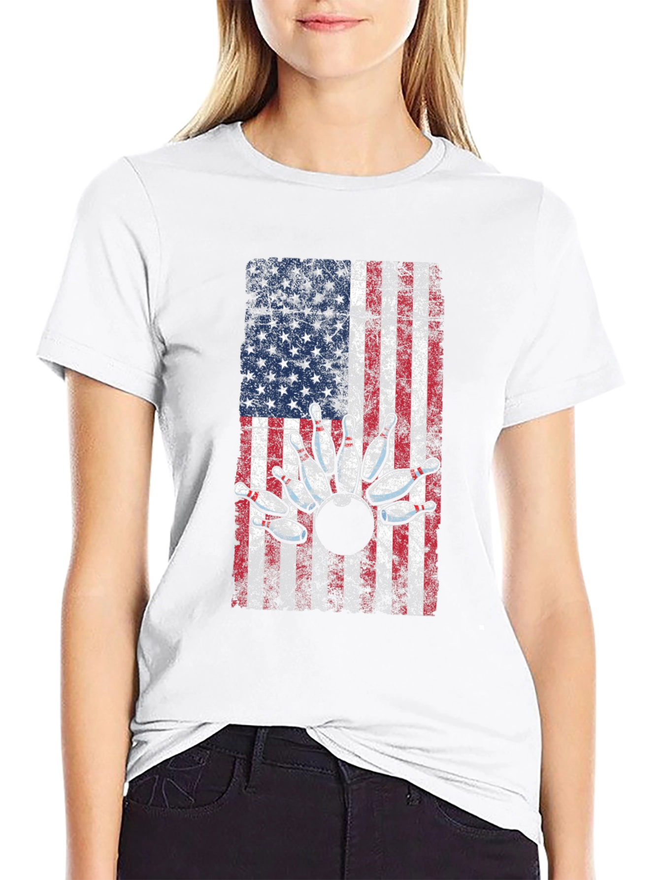 American Flag Bowling T-Shirt - Patriotic Strike!