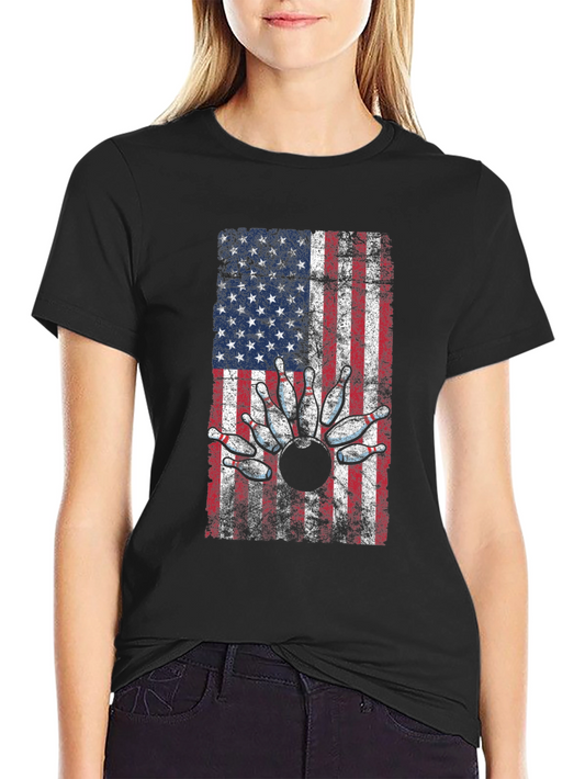 American Flag Bowling T-Shirt - Patriotic Strike!