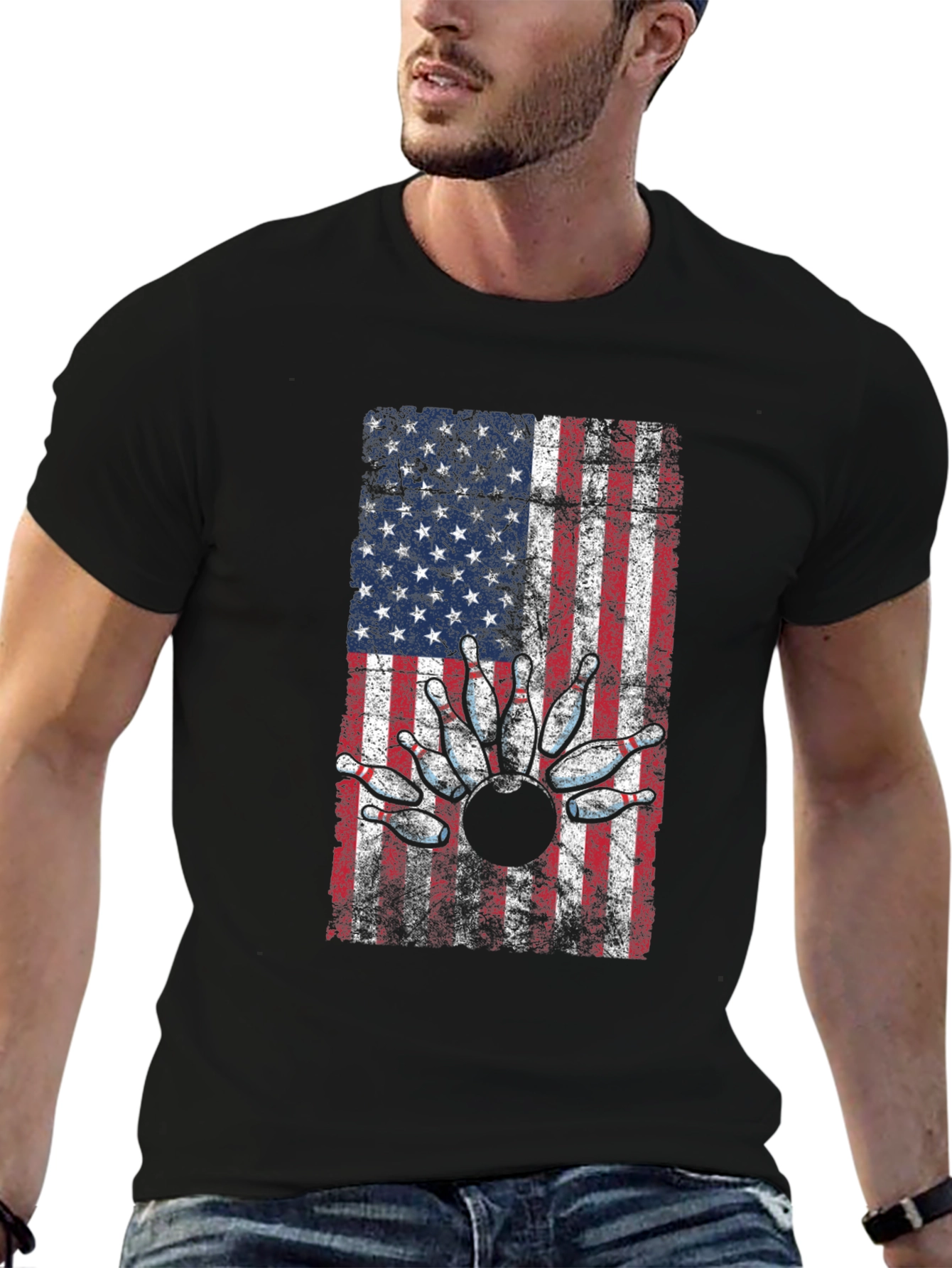 American Flag Bowling T-Shirt - Patriotic Strike!