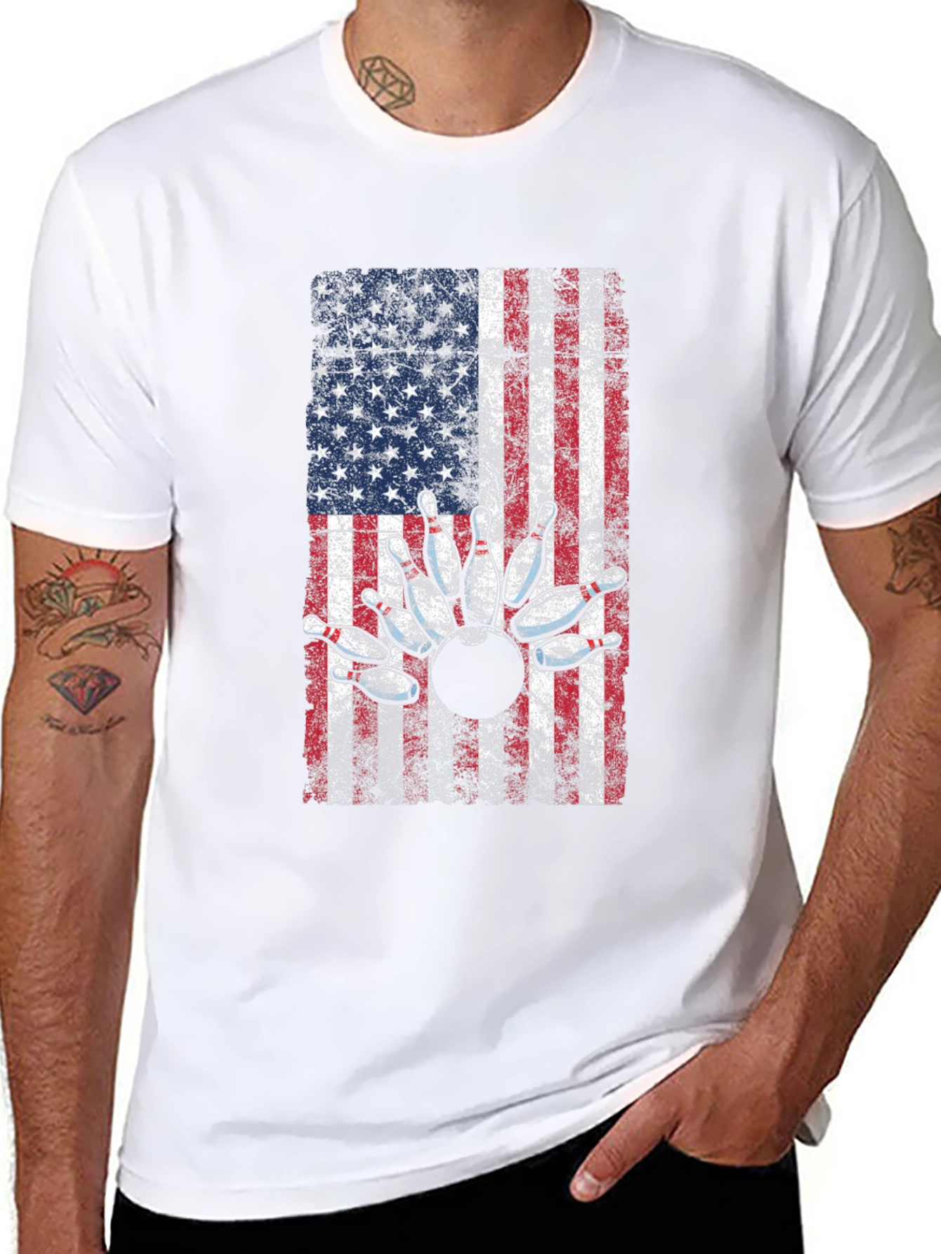 American Flag Bowling T-Shirt - Patriotic Strike!