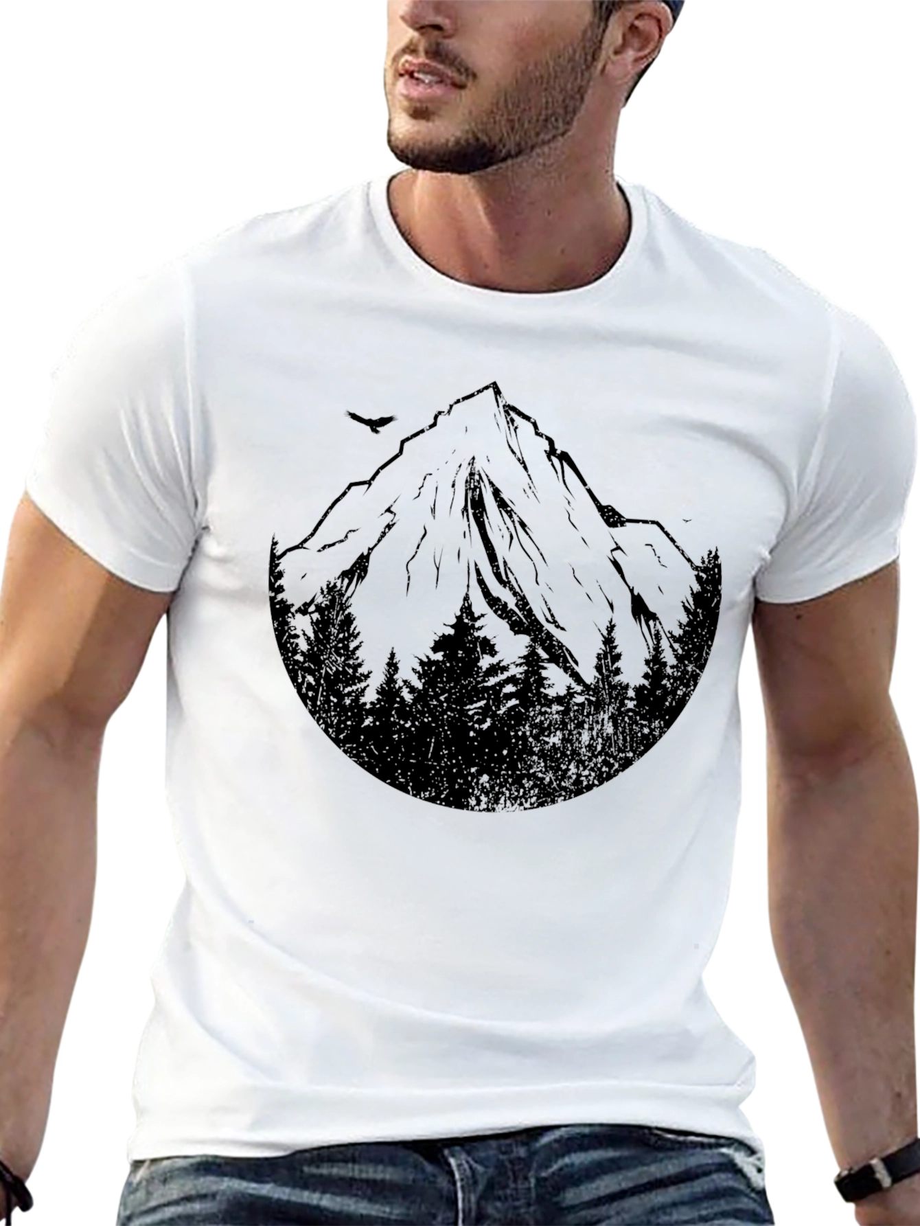Mountain Peak Graphic Tee - Black Cotton Blend