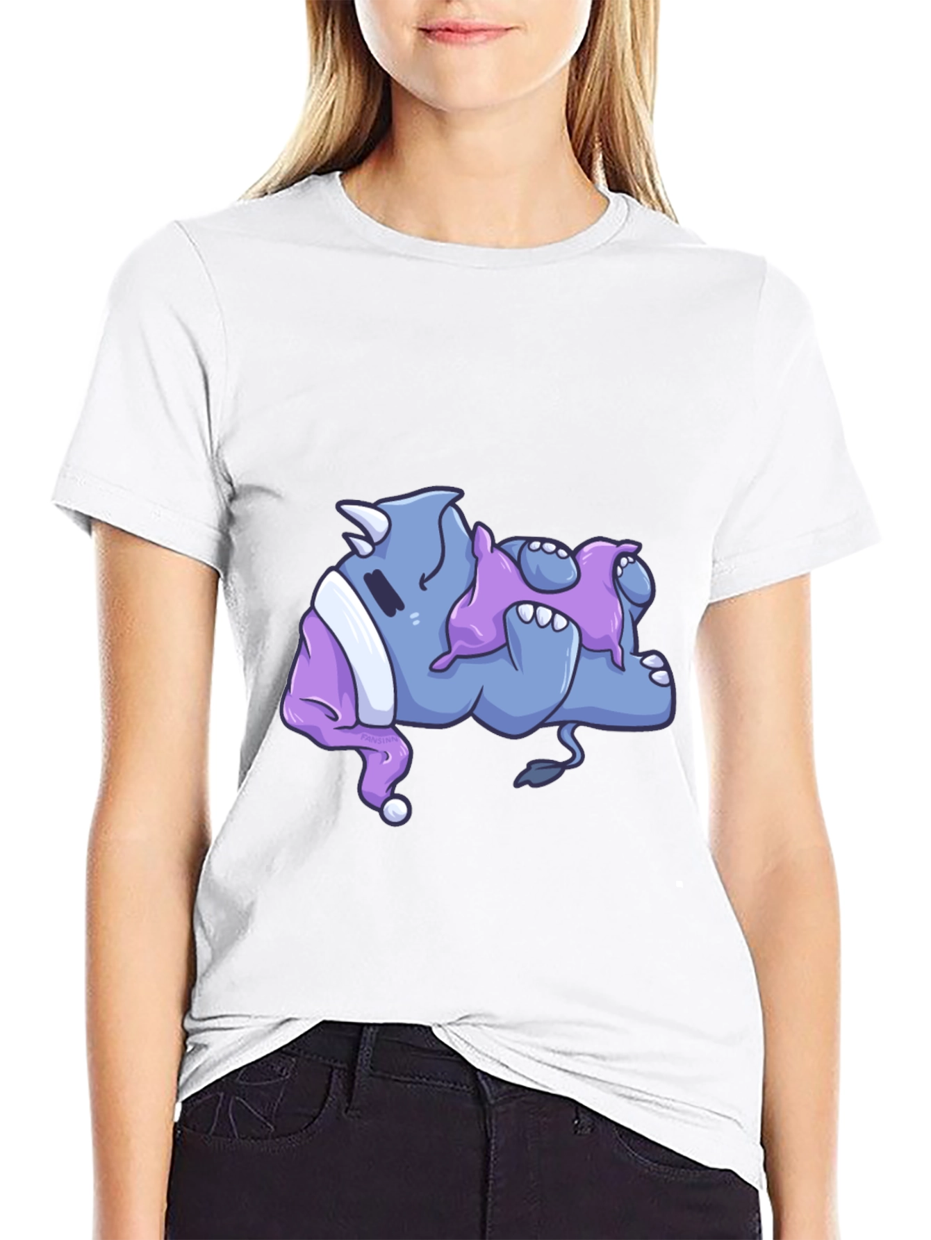 Rhino Sleeping in Pajamas Graphic T-Shirt