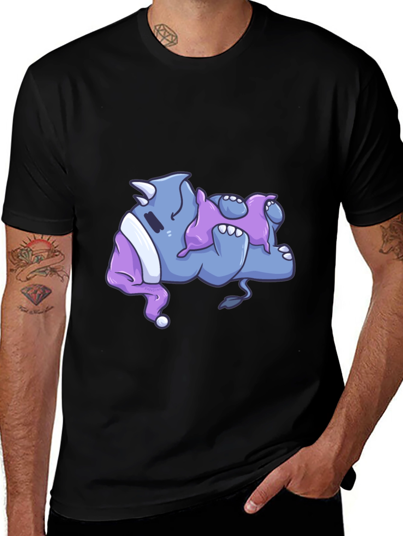 Rhino Sleeping in Pajamas Graphic T-Shirt