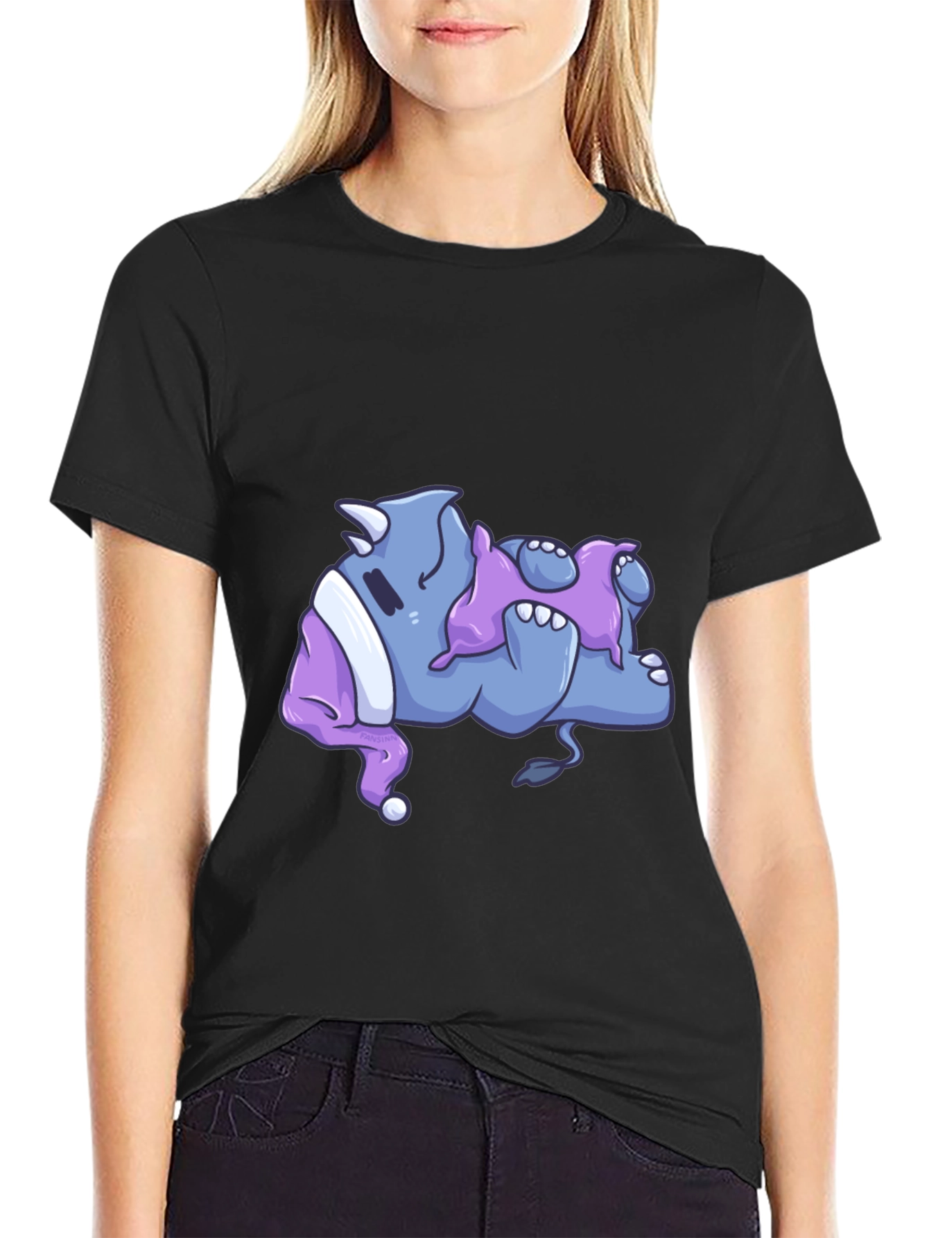 Rhino Sleeping in Pajamas Graphic T-Shirt