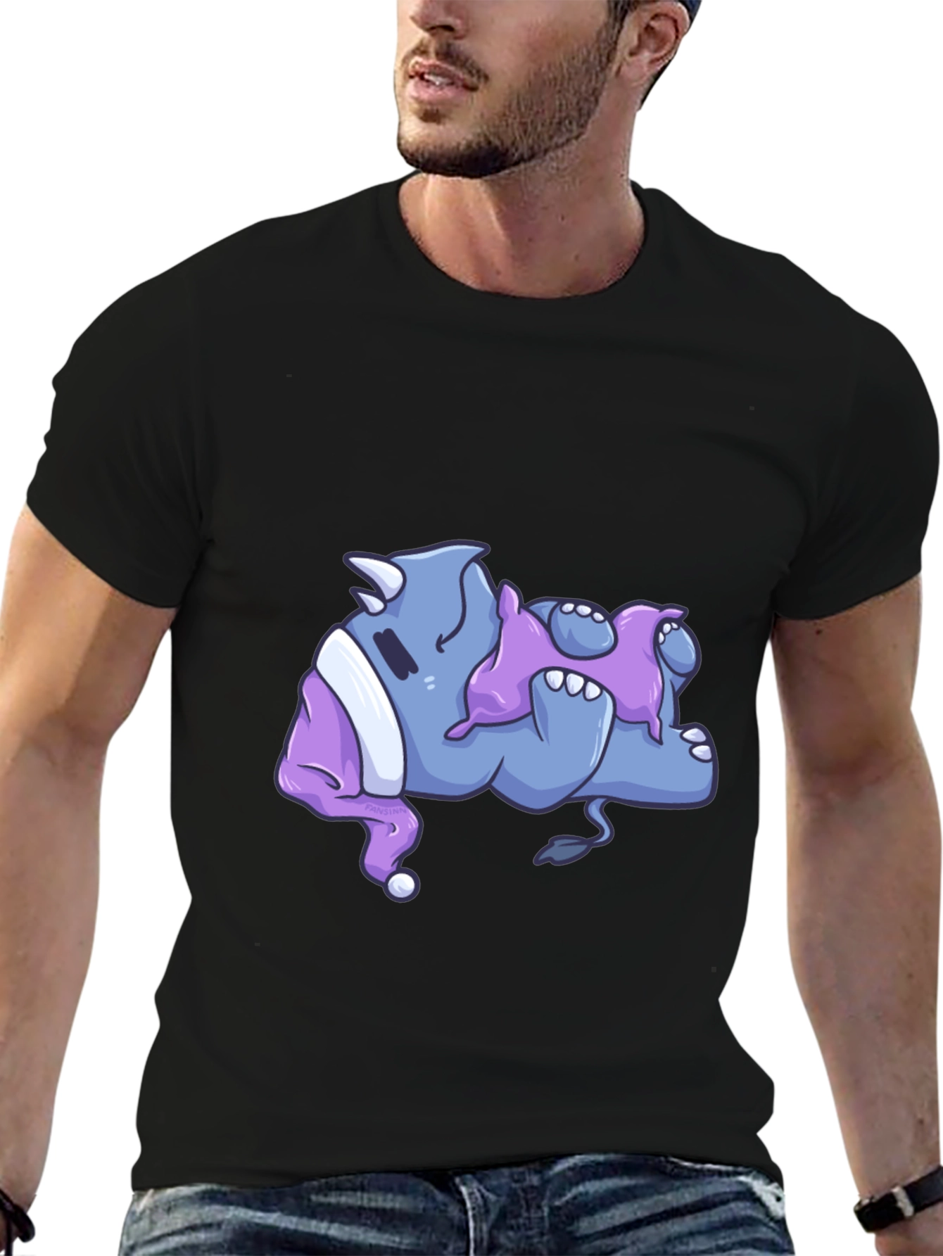 Rhino Sleeping in Pajamas Graphic T-Shirt