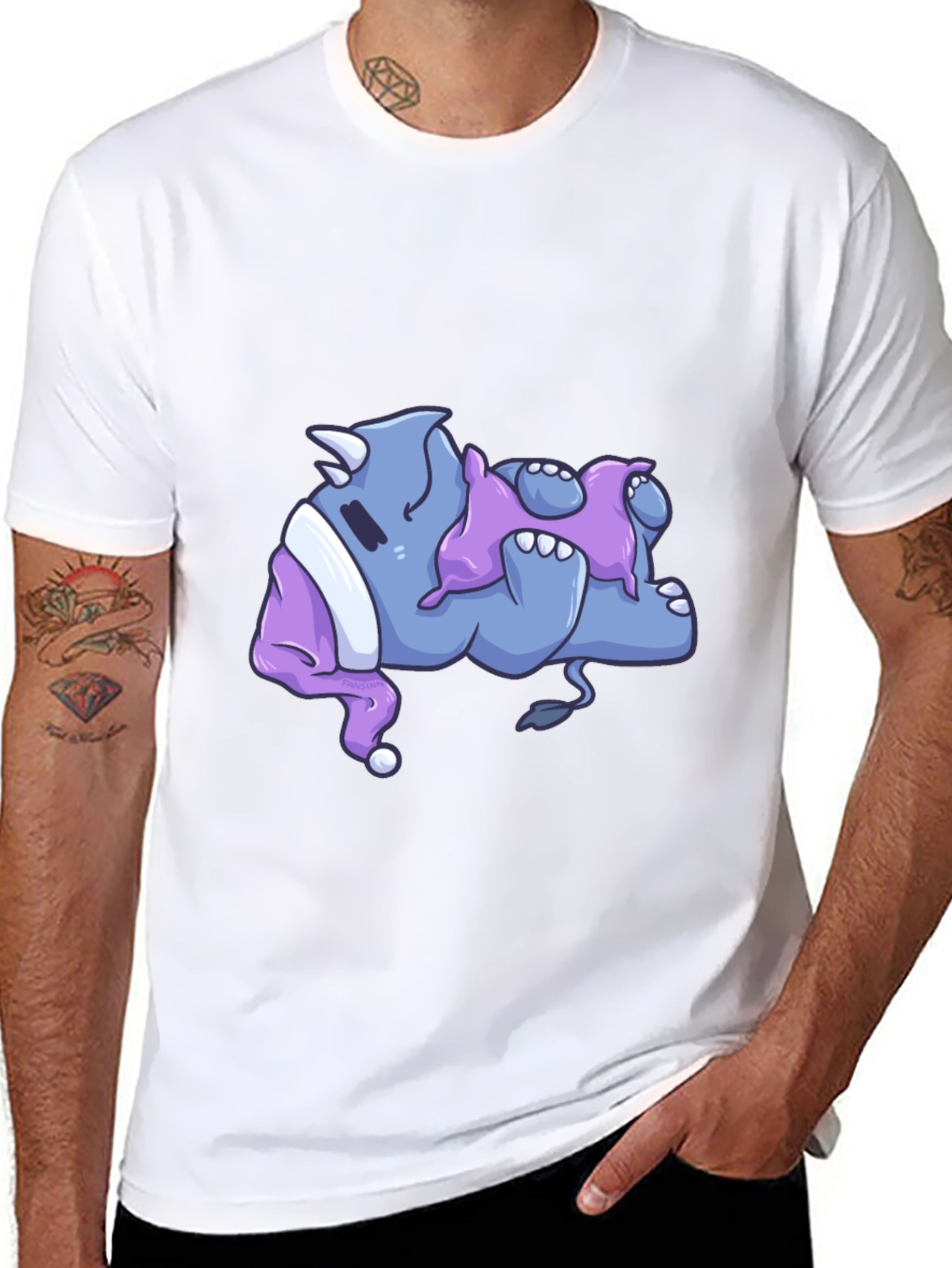 Rhino Sleeping in Pajamas Graphic T-Shirt