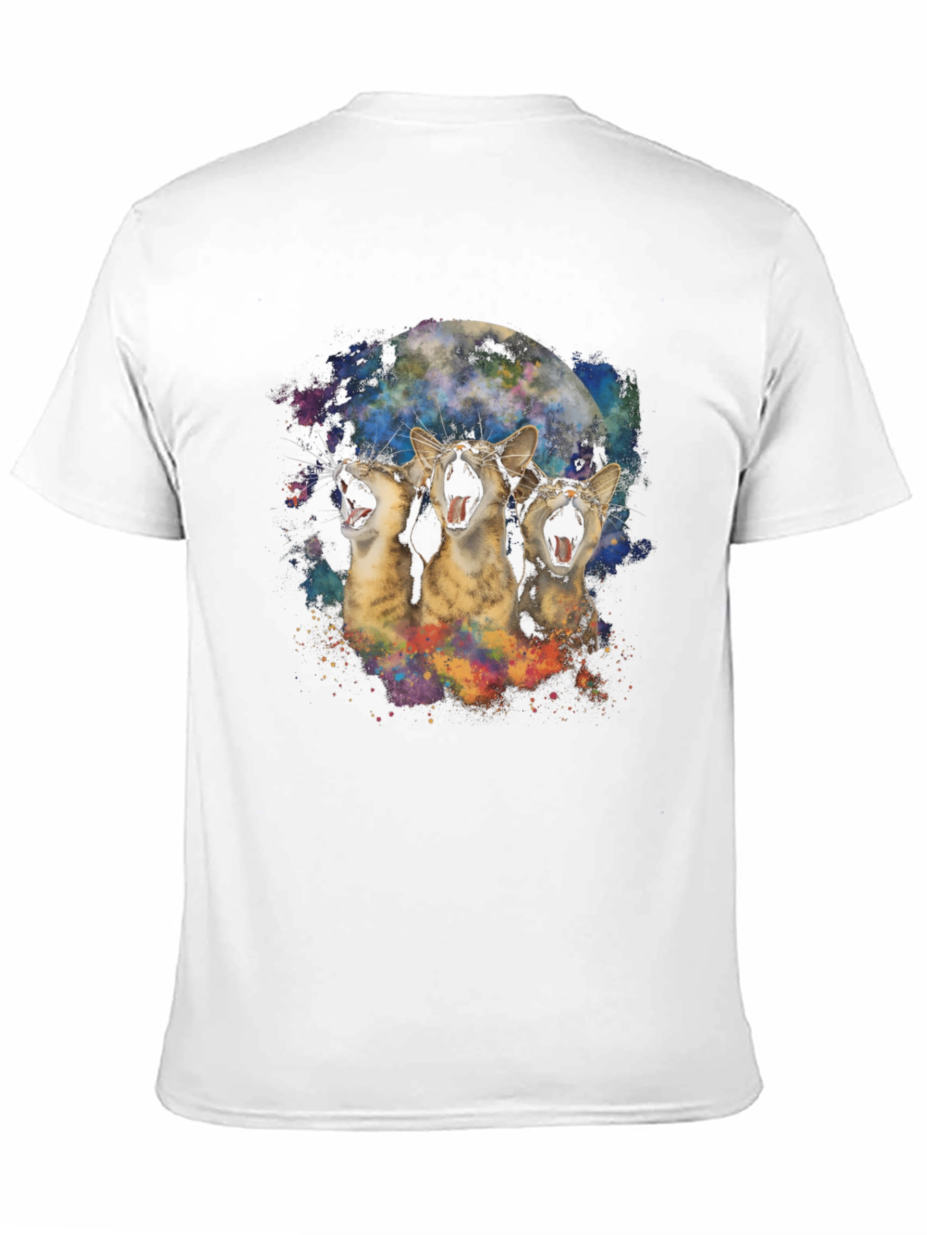 Three Cats Howling at the Moon Black T-Shirt
