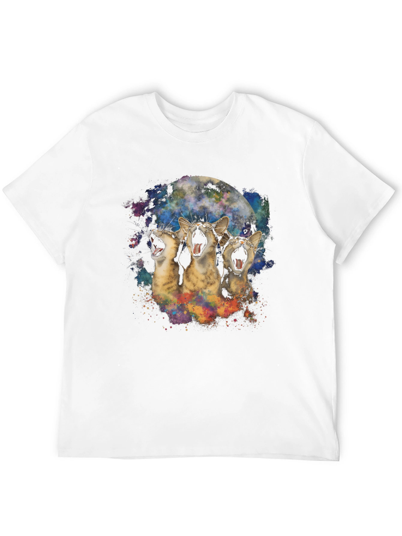 Three Cats Howling at the Moon Black T-Shirt