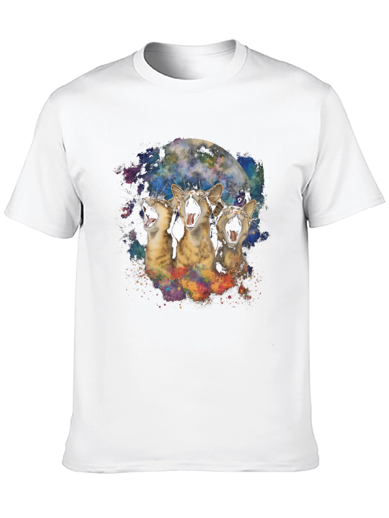 Three Cats Howling at the Moon Black T-Shirt