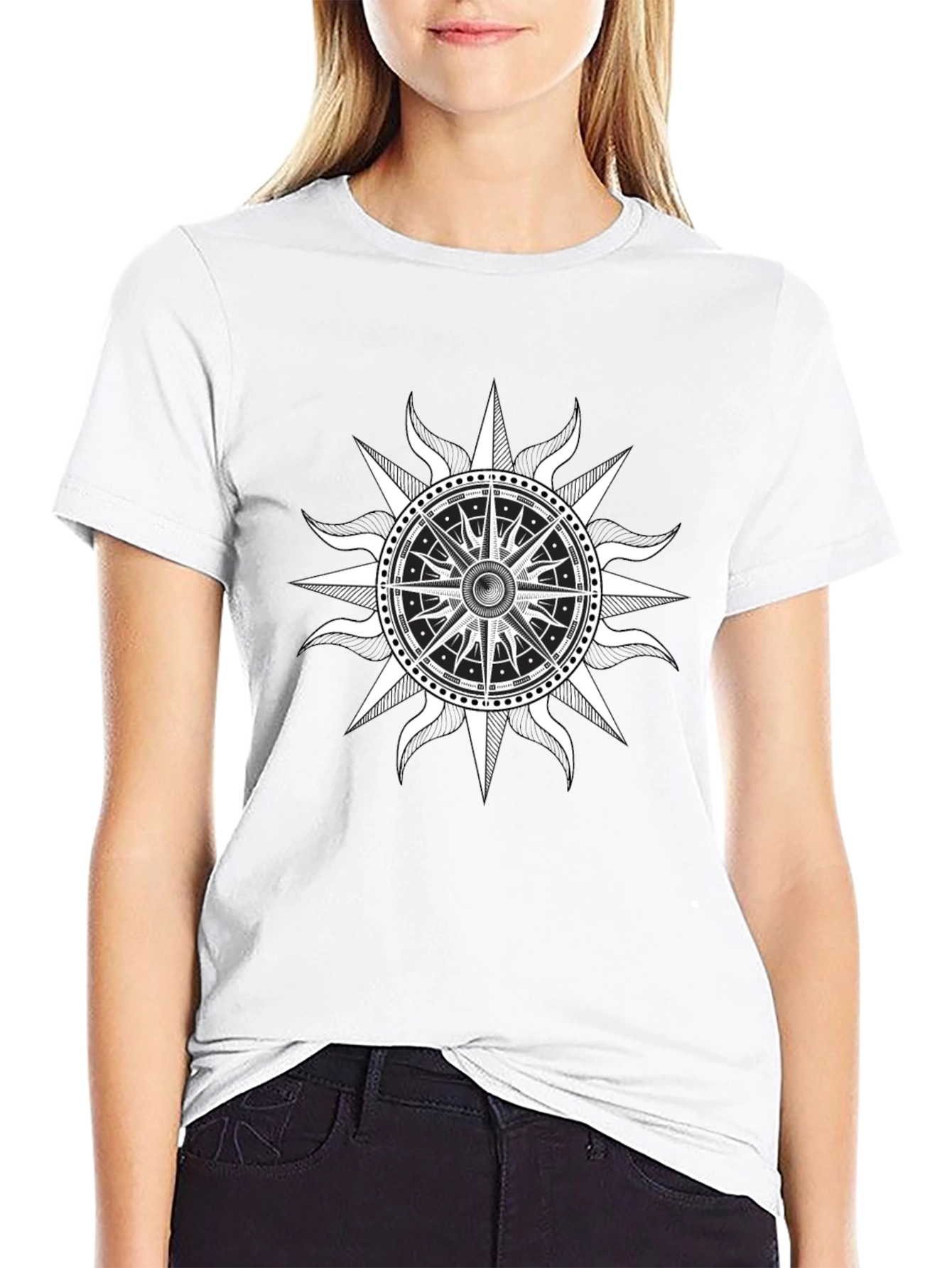 Nautical Compass Rose Graphic Black T-Shirt