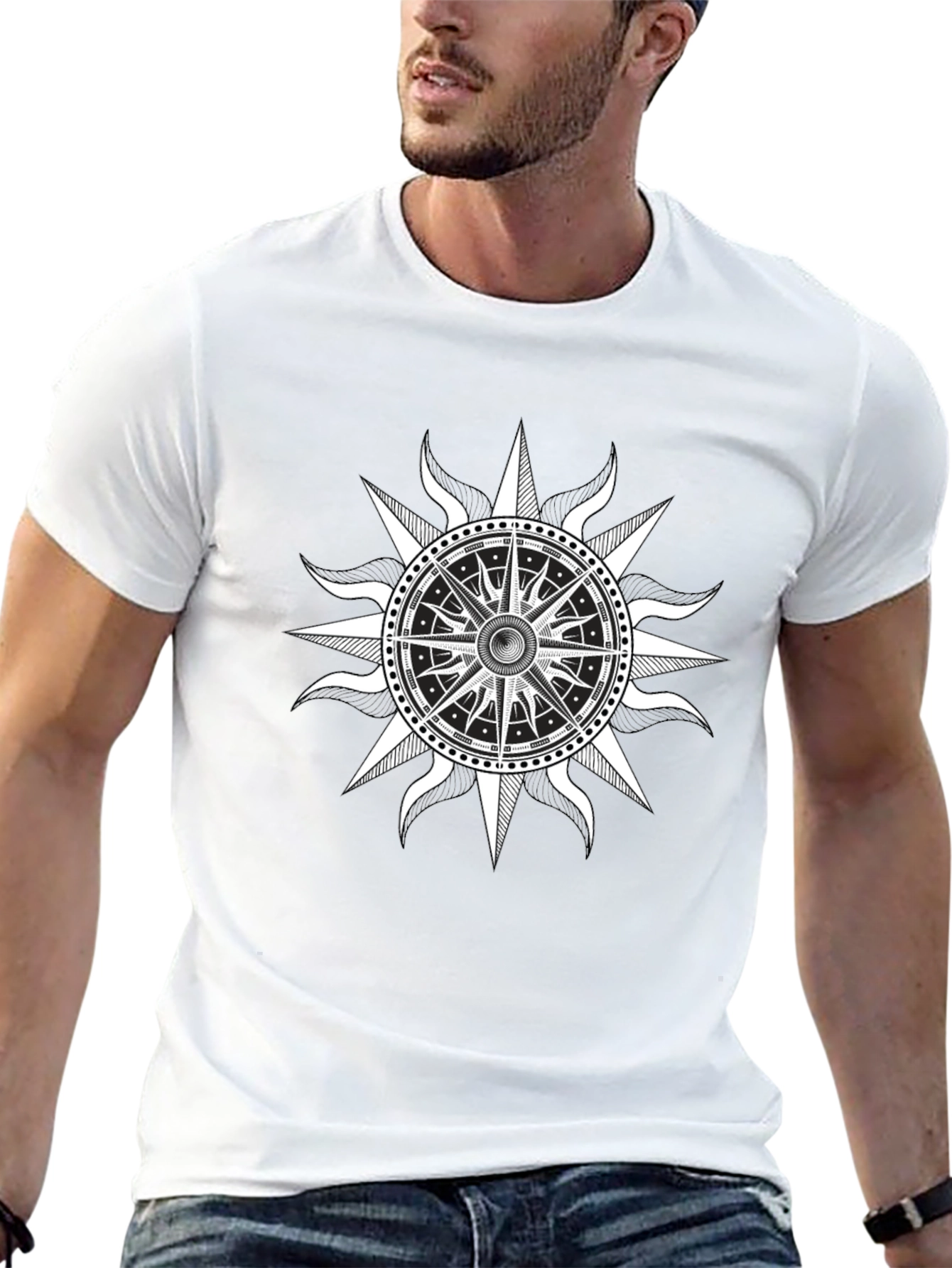 Nautical Compass Rose Graphic Black T-Shirt