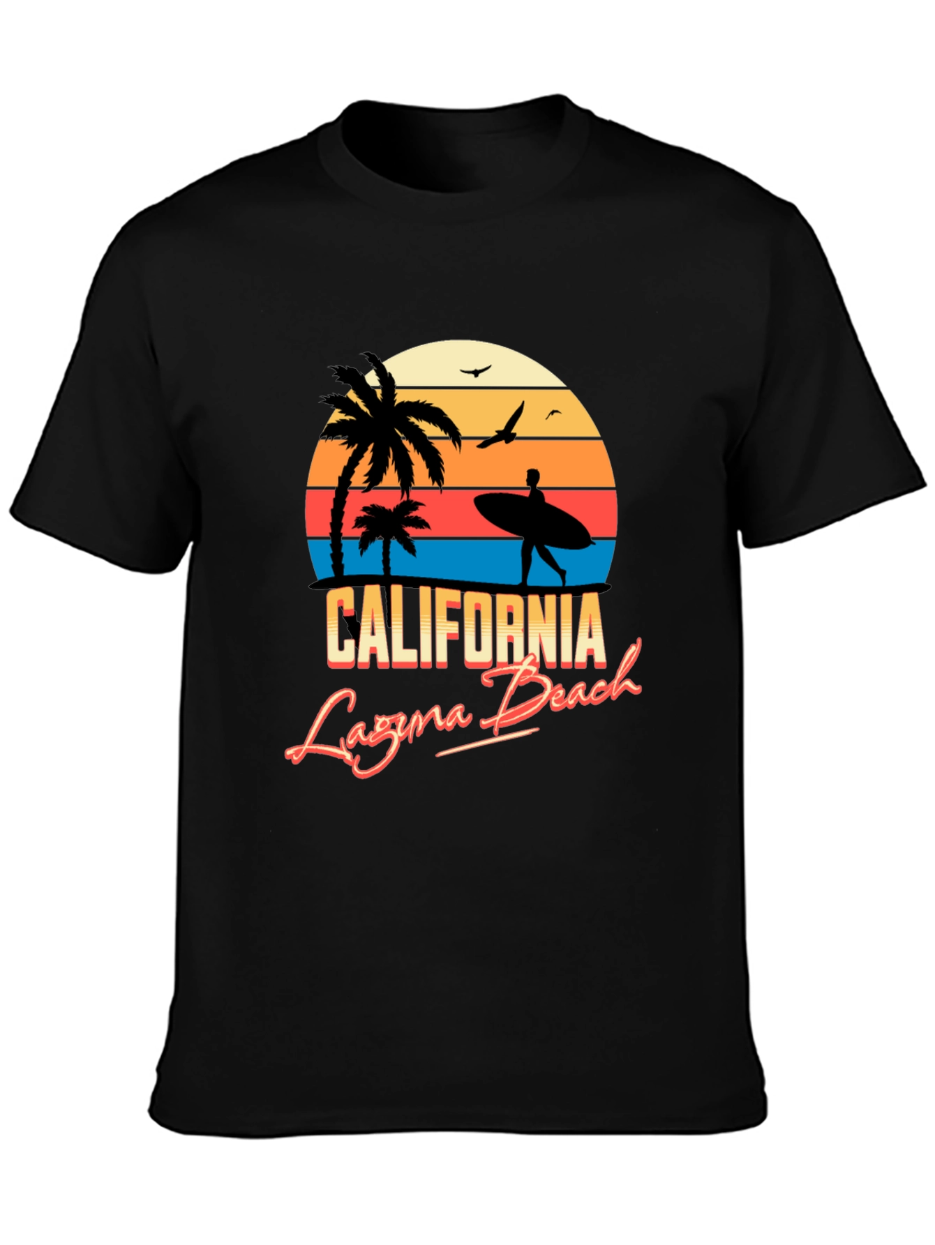California Laguna Beach Retro Style Black T-Shirt