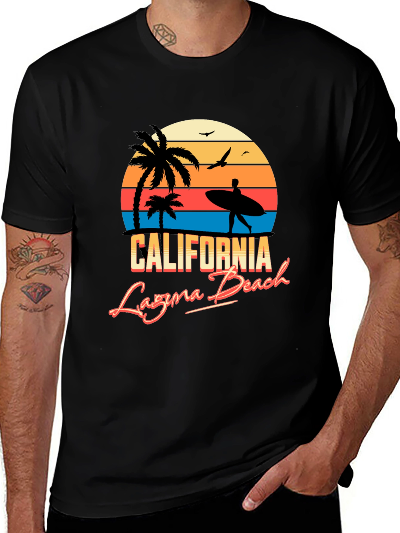 California Laguna Beach Retro Style Black T-Shirt