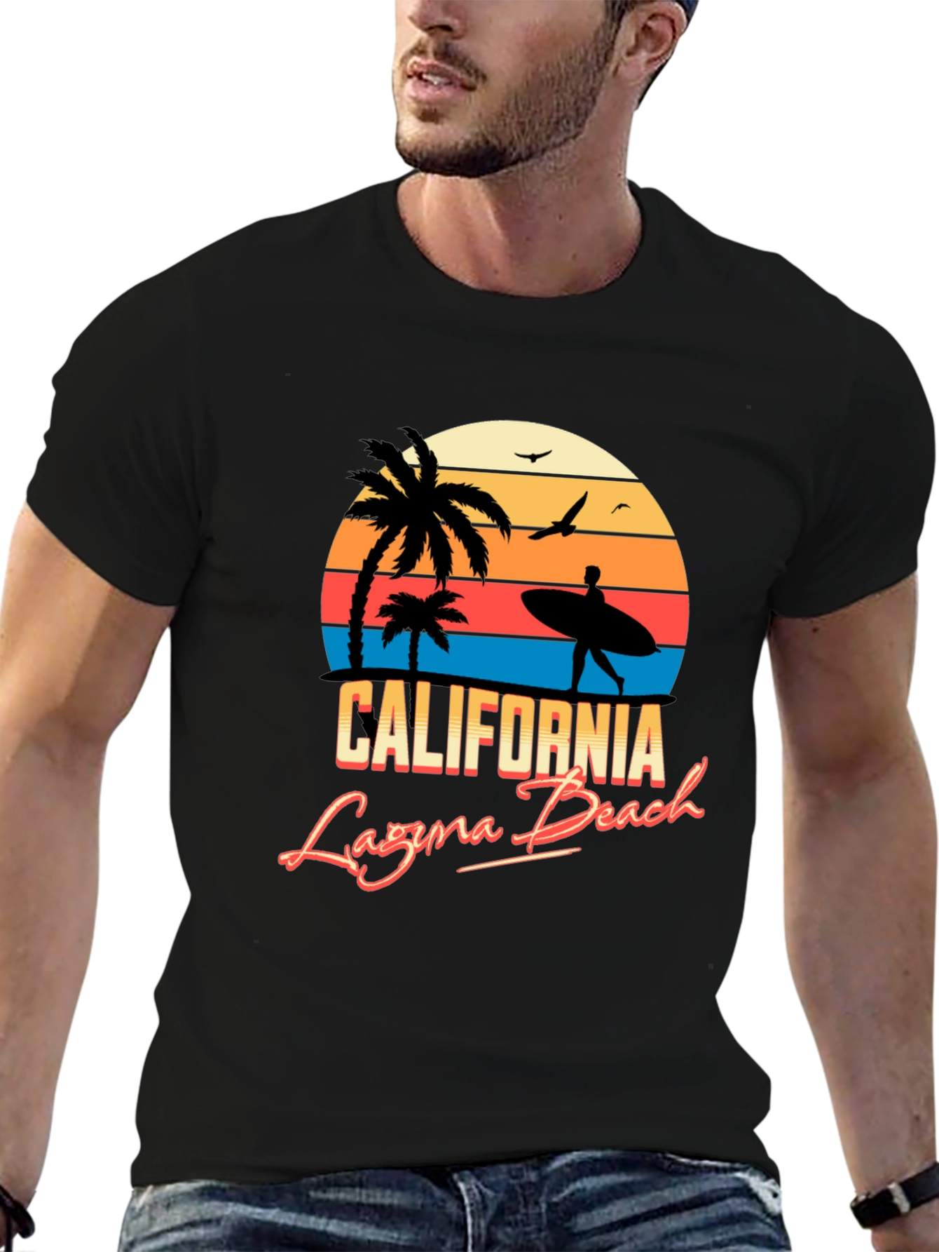 California Laguna Beach Retro Style Black T-Shirt