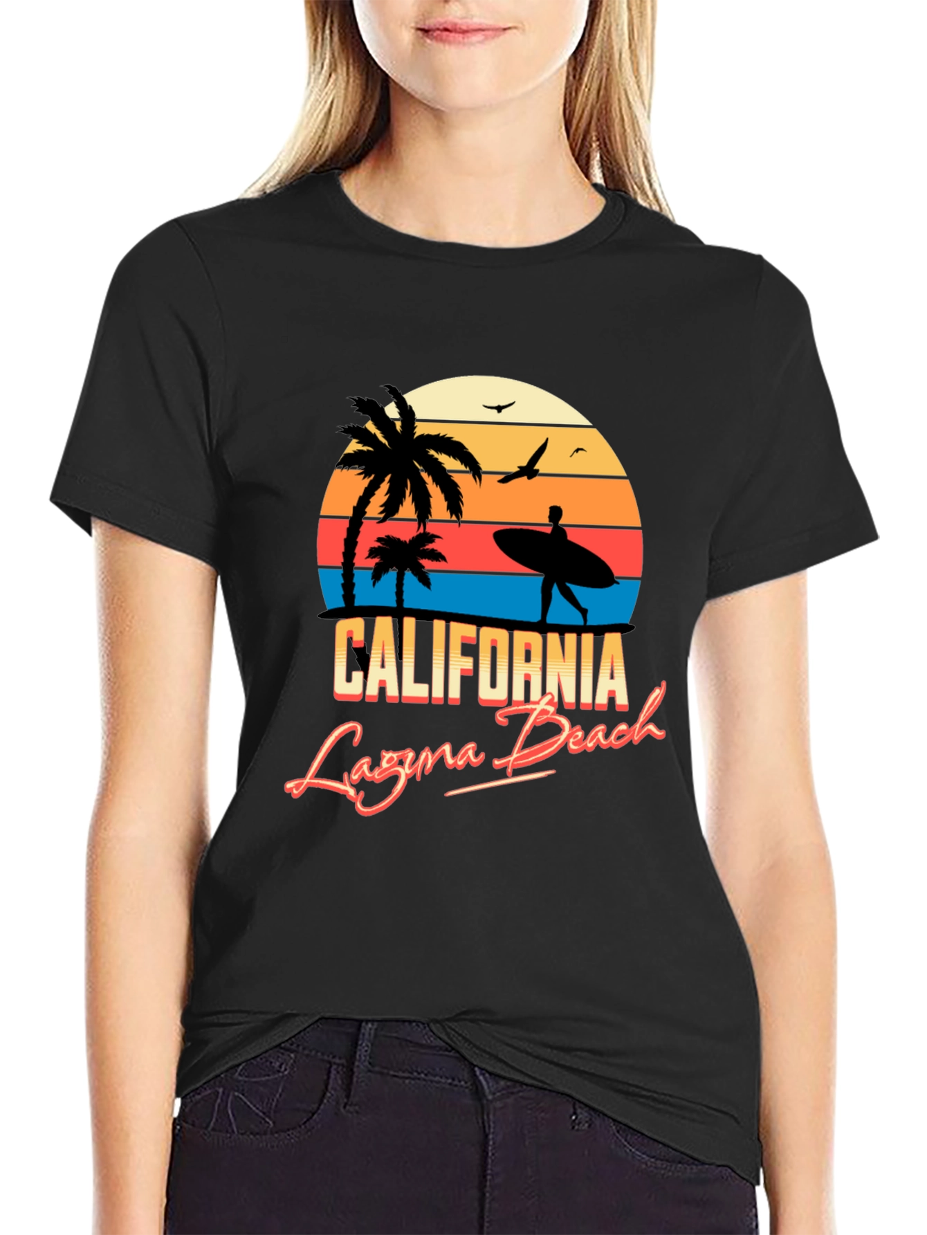 California Laguna Beach Retro Style Black T-Shirt