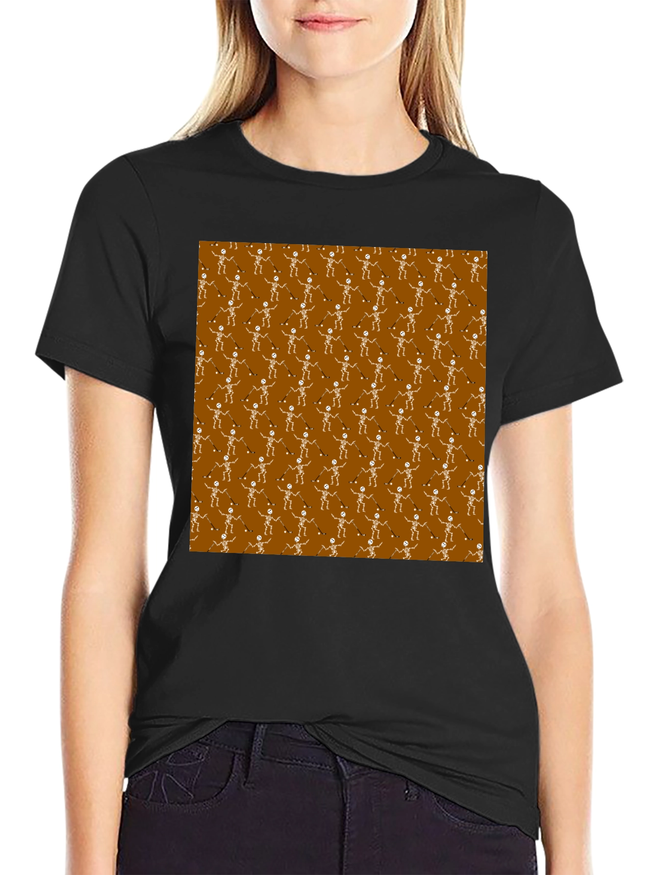 Skeleton Hockey Player Pattern T-Shirt
