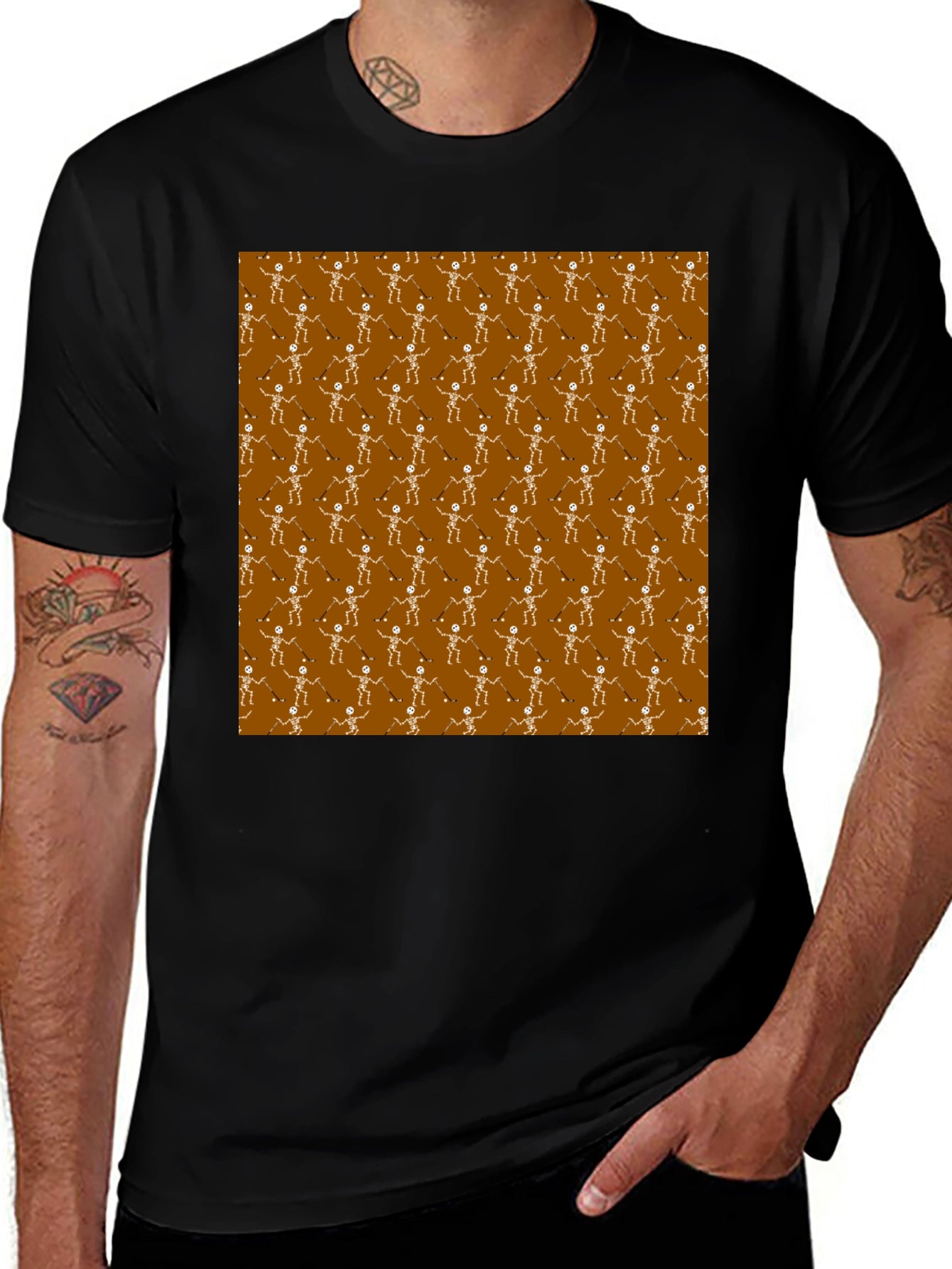 Skeleton Hockey Player Pattern T-Shirt