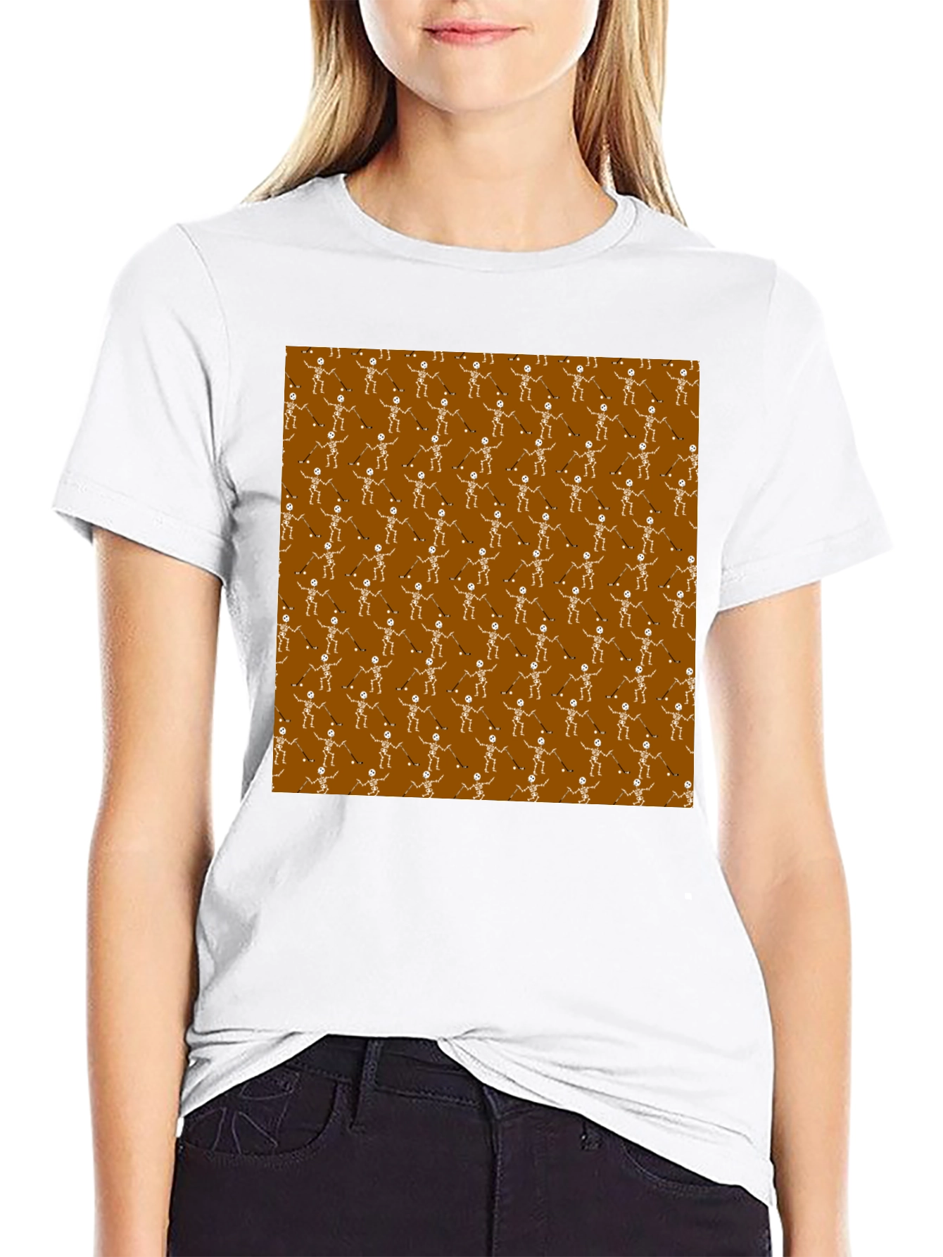 Skeleton Hockey Player Pattern T-Shirt