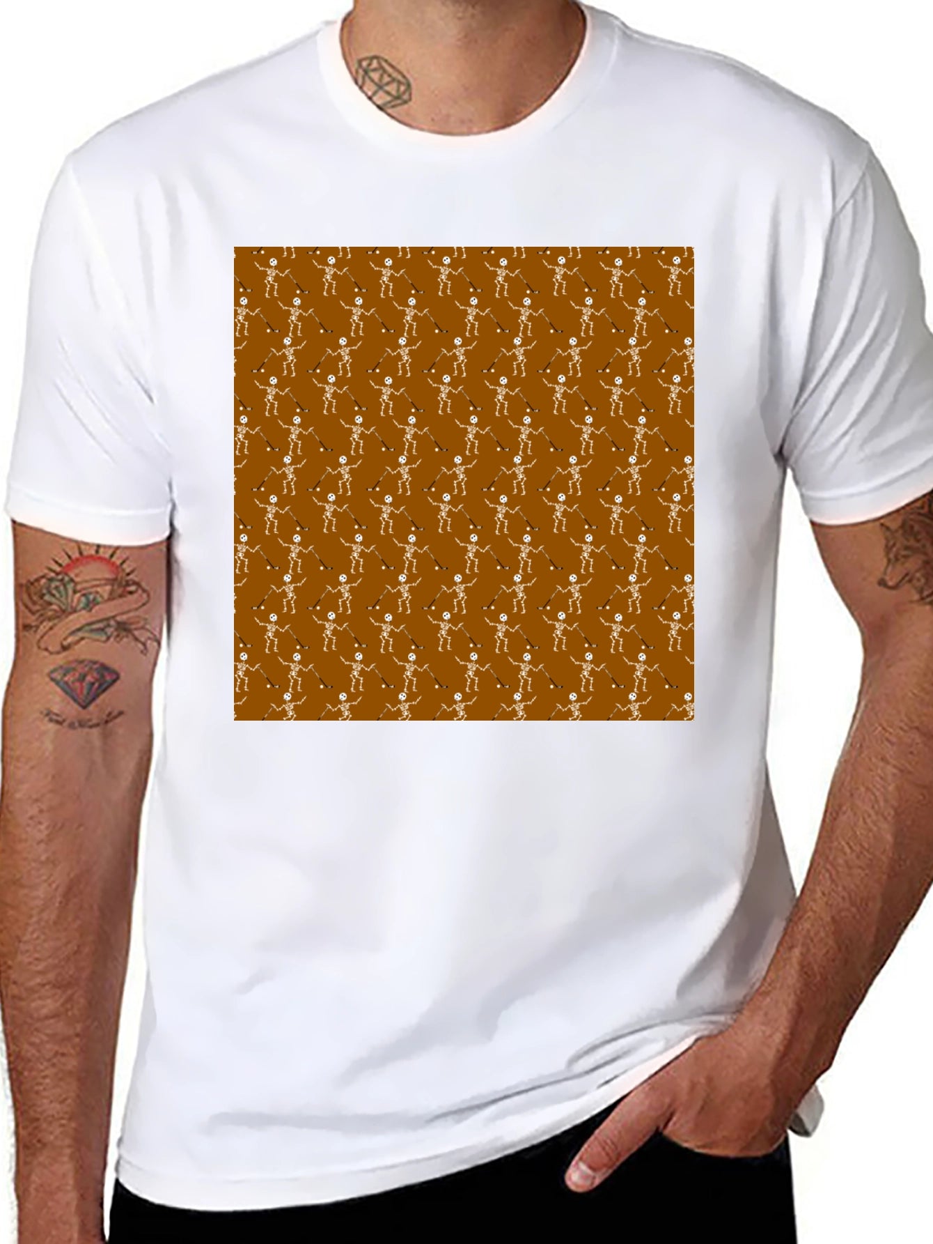 Skeleton Hockey Player Pattern T-Shirt