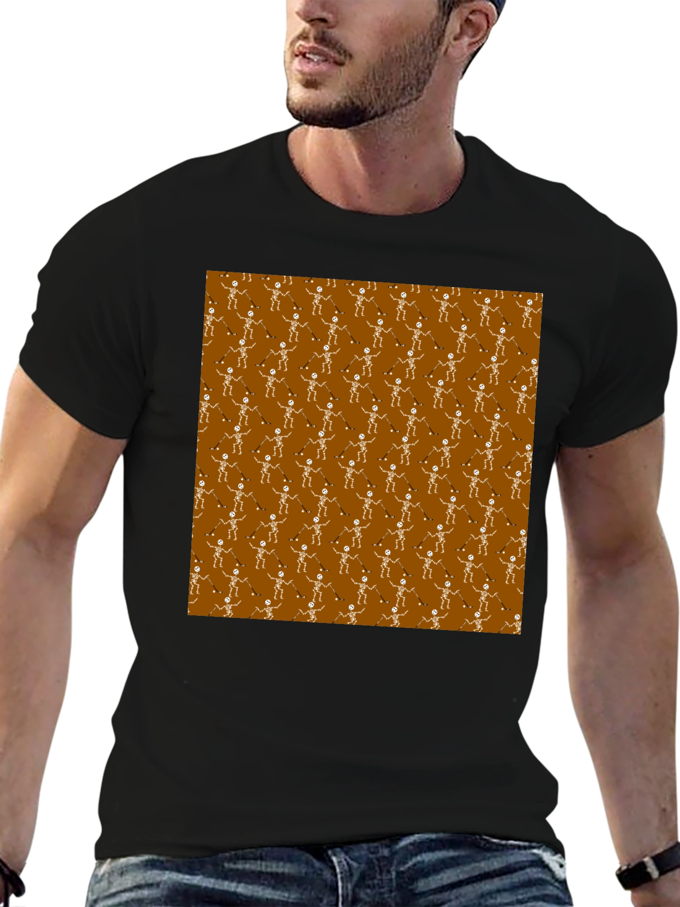 Skeleton Hockey Player Pattern T-Shirt