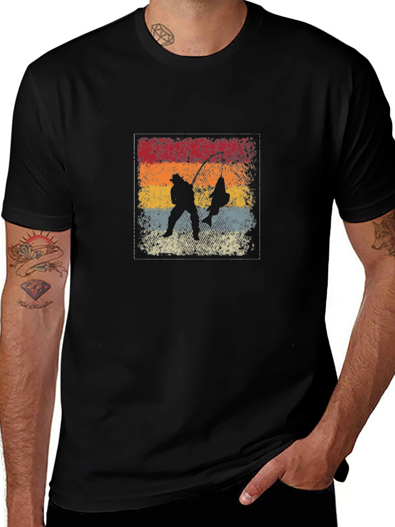 Retro Fisherman Graphic Tee - Black