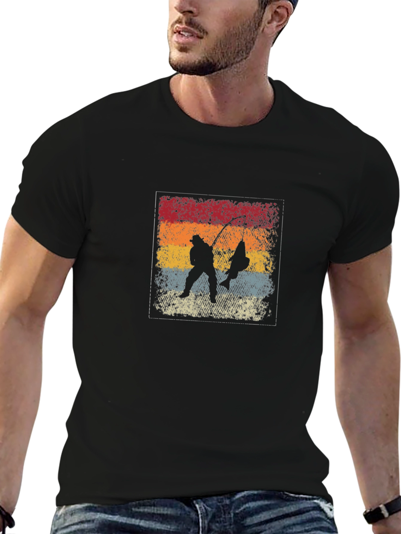 Retro Fisherman Graphic Tee - Black